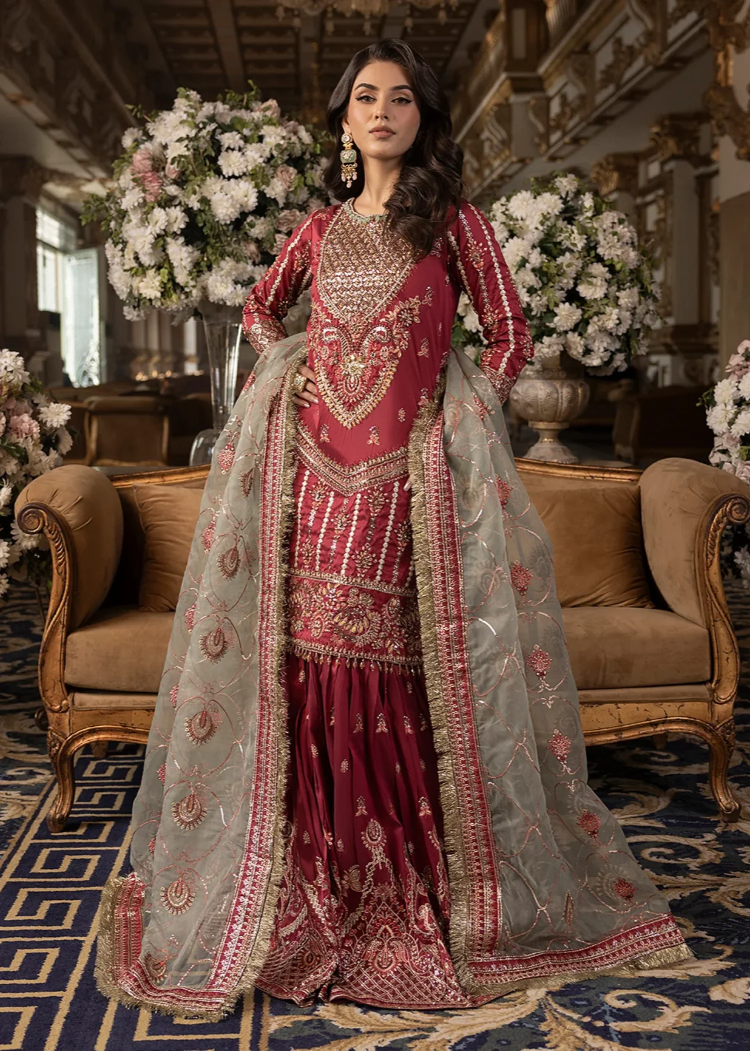 silk Gharara in Blood red - smart watch that measures blood pressure at ShoplyHub