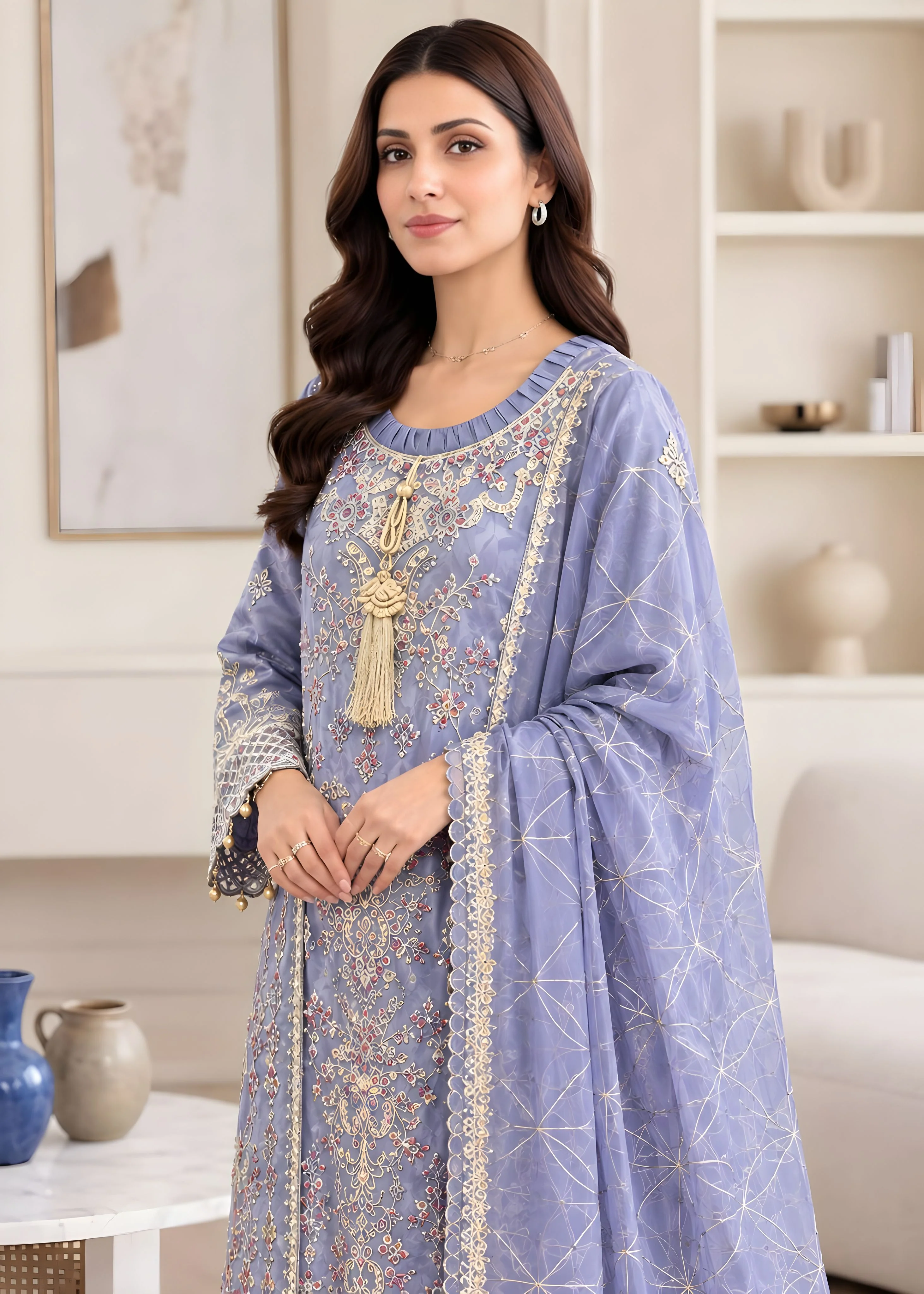 tissue Kurta Set in Heather - view 2