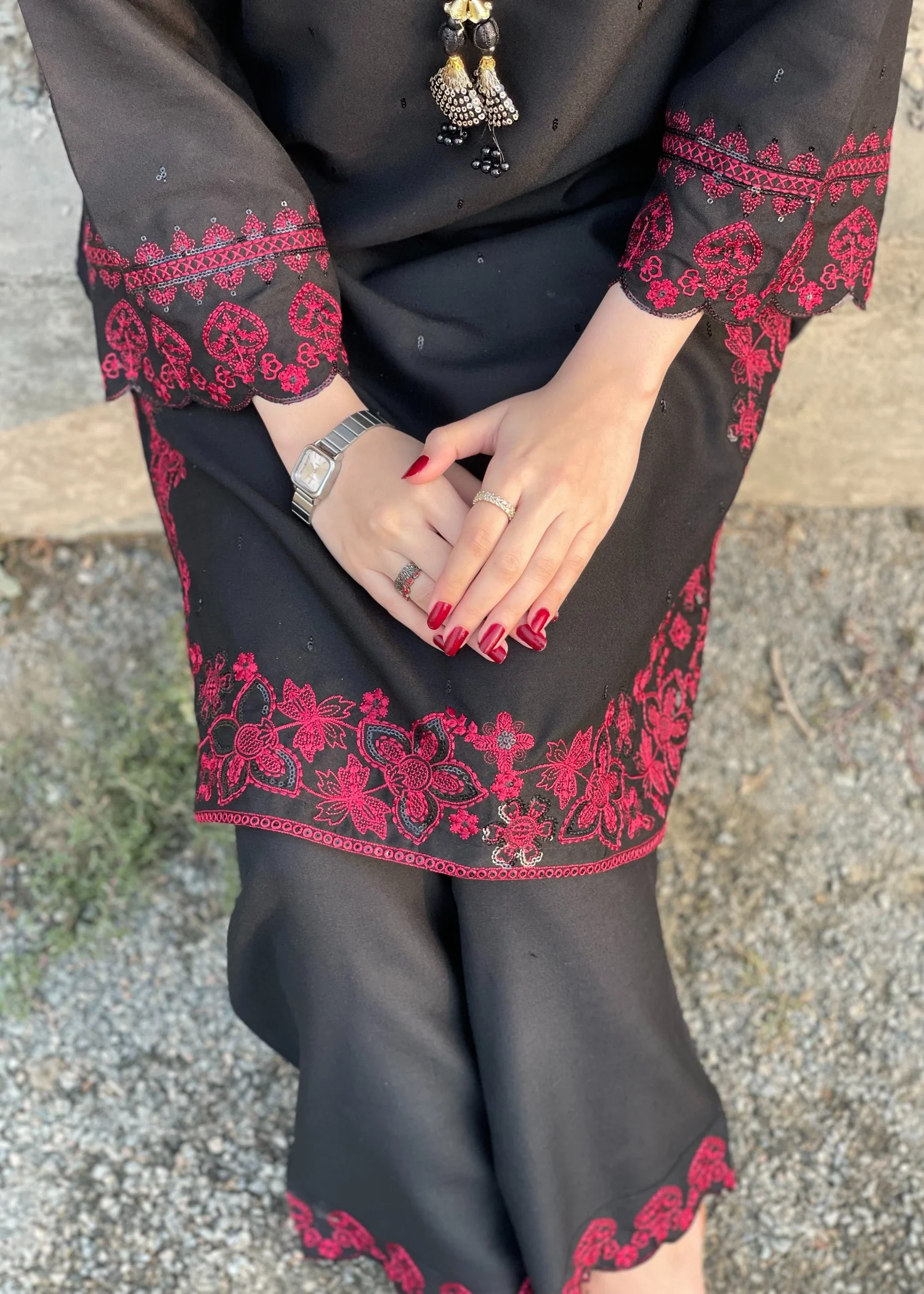 marina Kurta Set in Black - view 4
