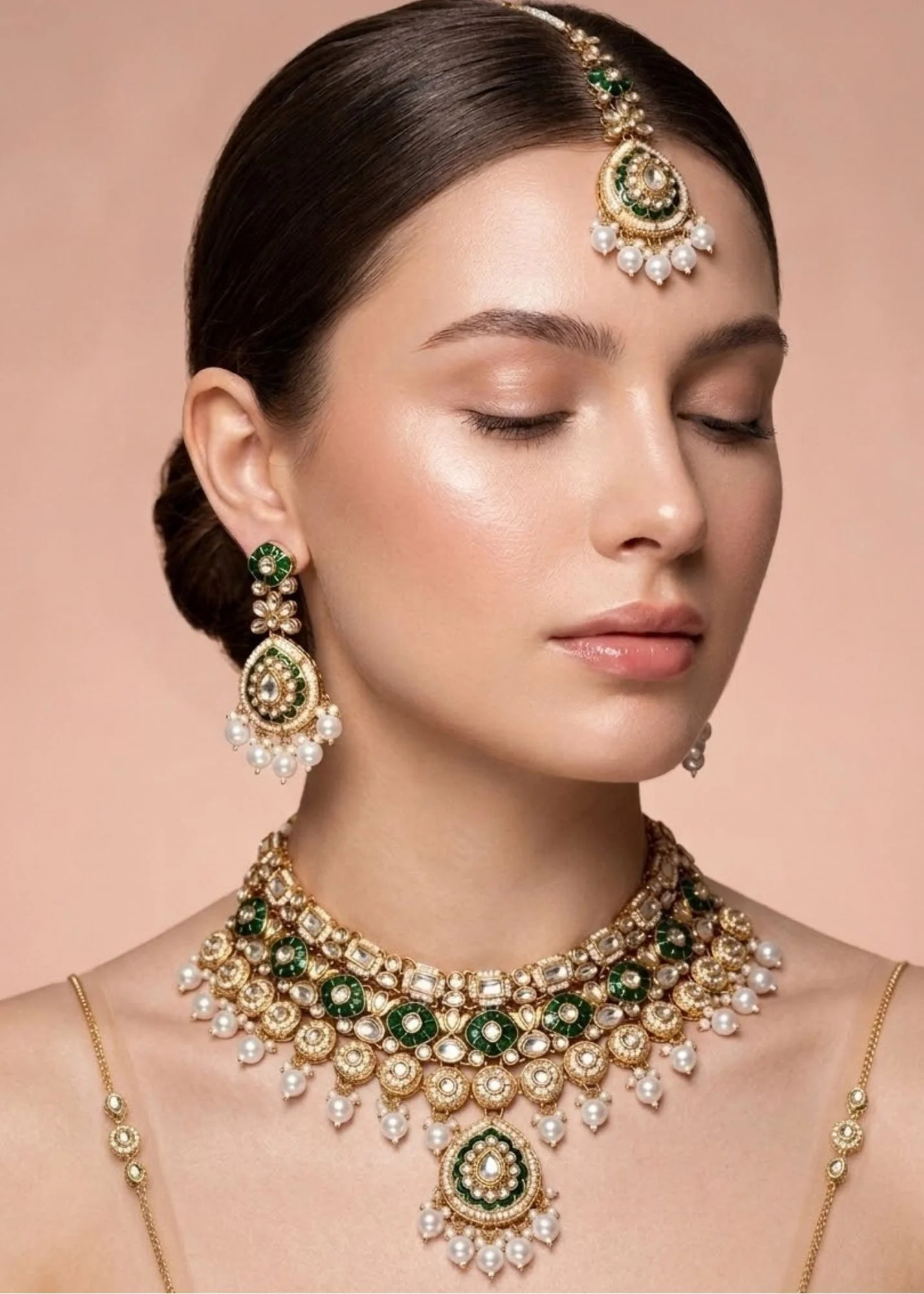 Kundan in Emerald green Color by - Trendy Women Kundan MIK1430