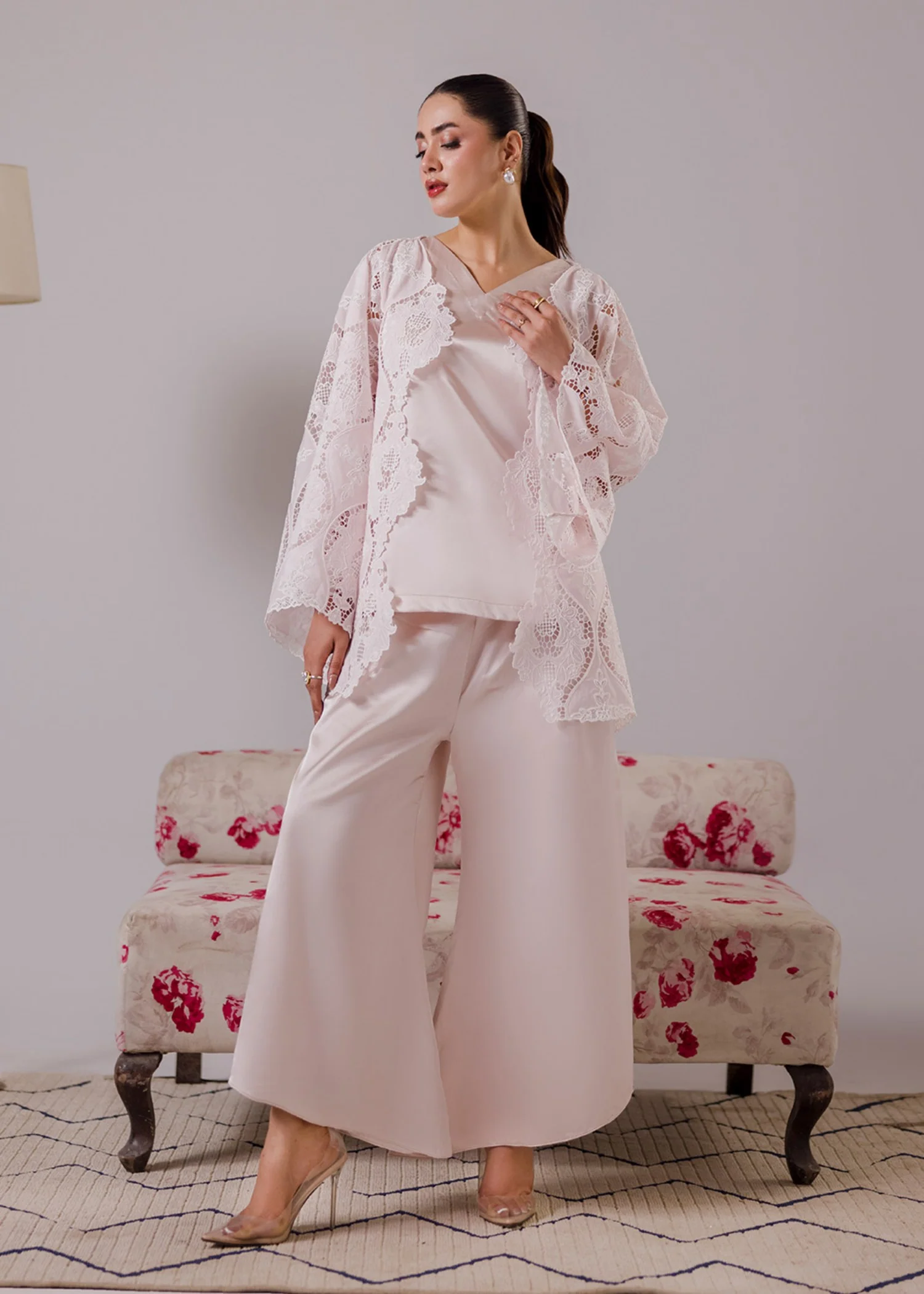 silk Co Ord Sets in Pastel pink - view 2