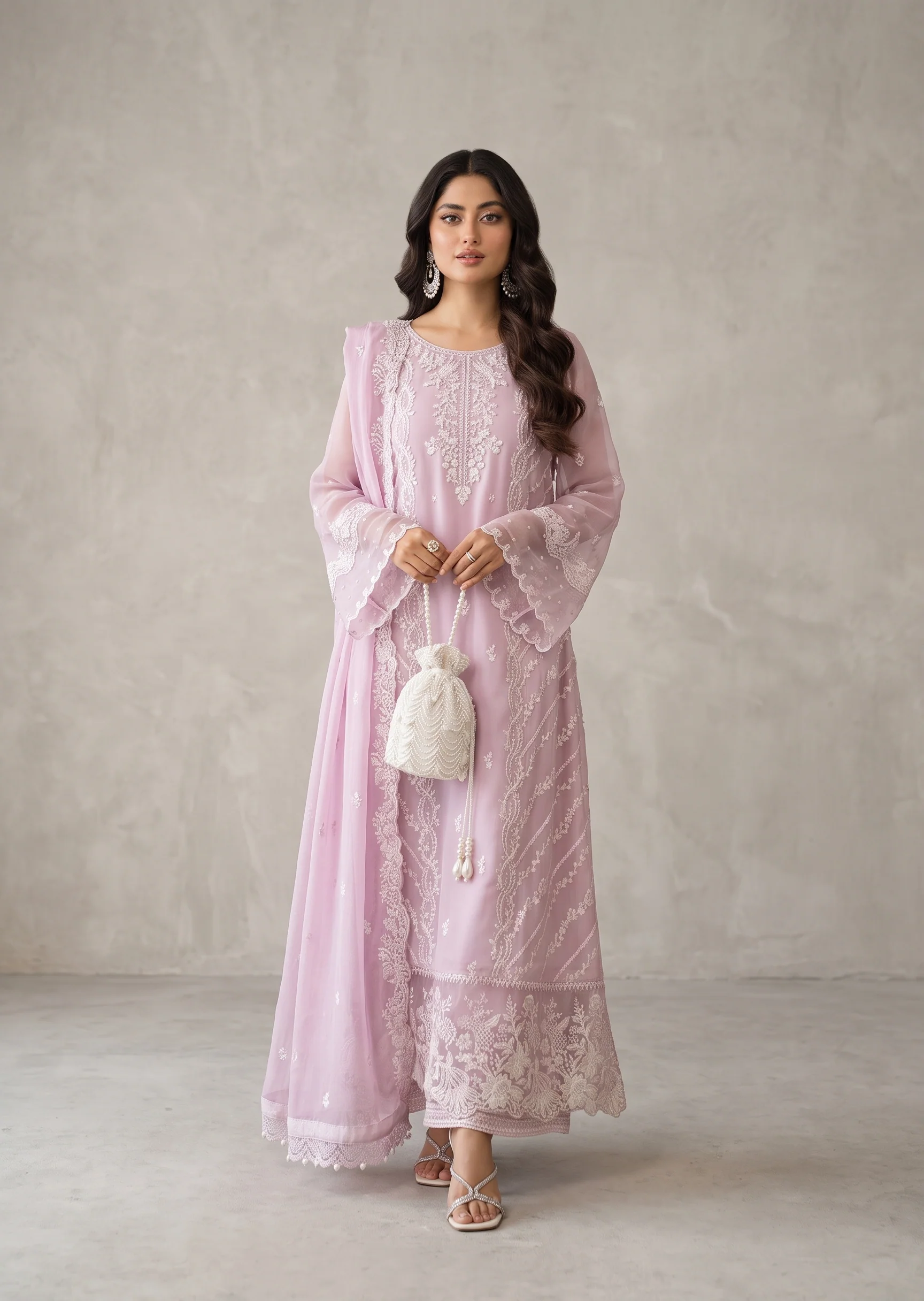 chiffon Kurta Set in Pink
