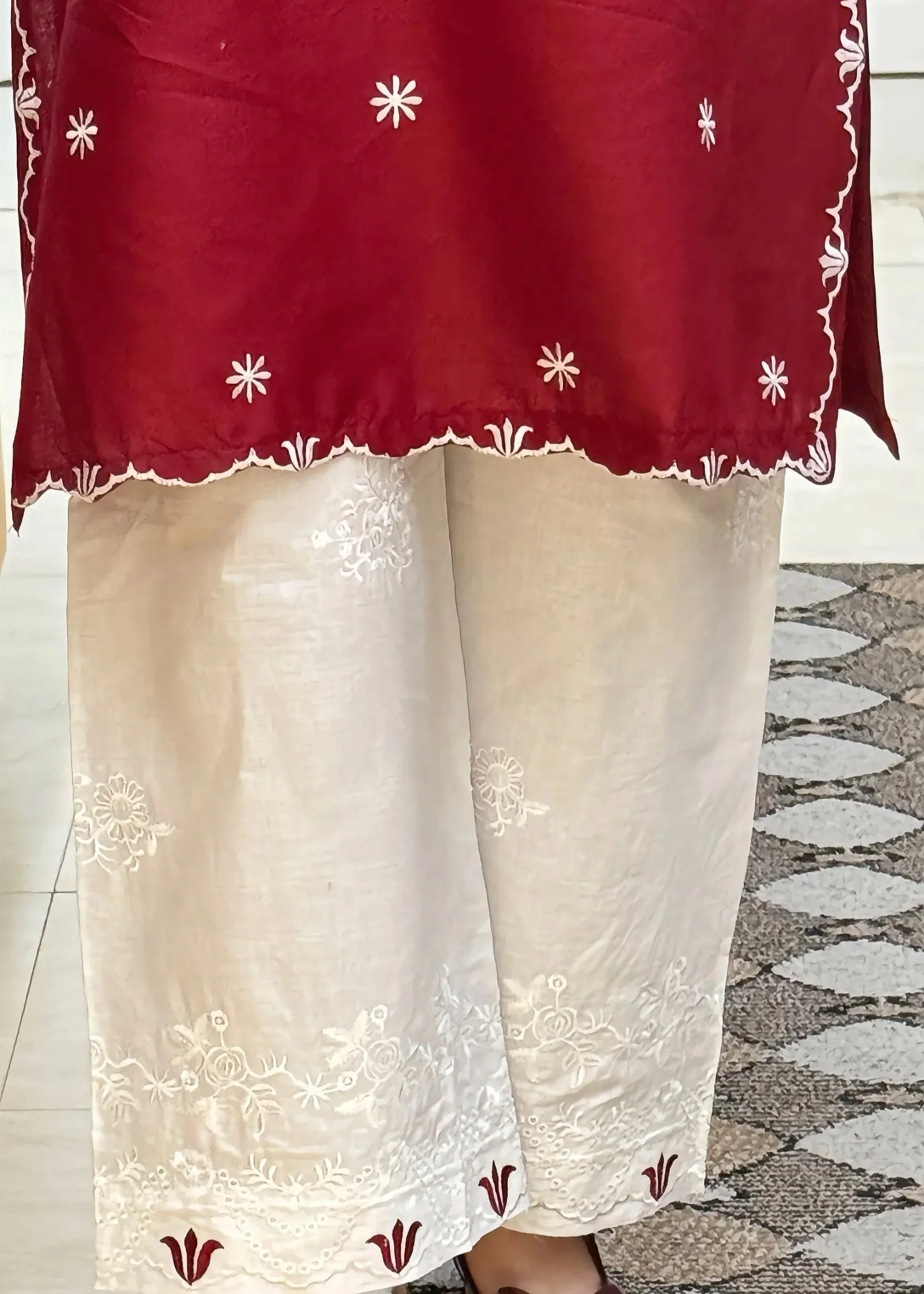 lawn Kurta Set in Maroon - view 7