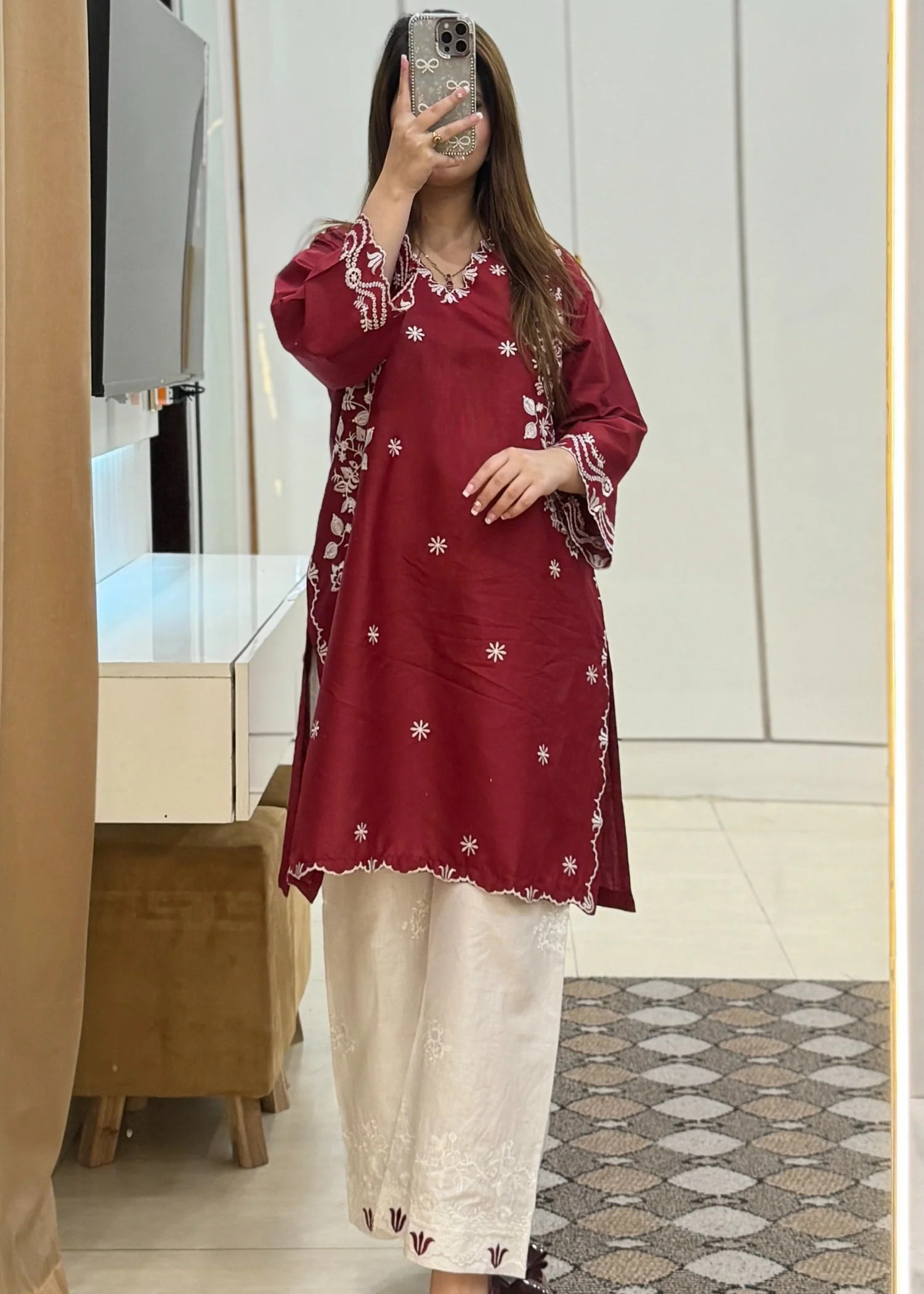lawn Kurta Set in Maroon - view 2