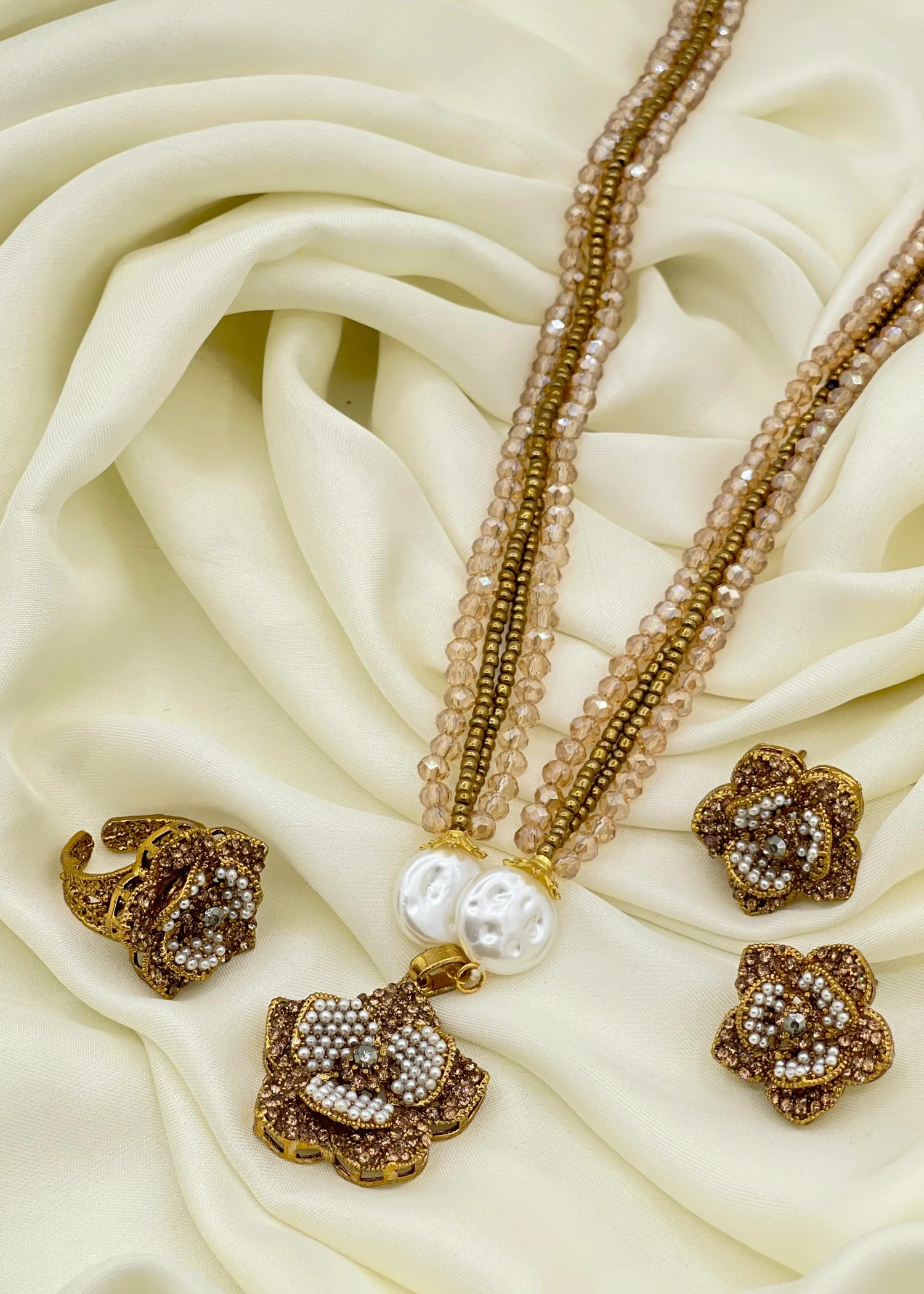 Jewelry Set in Champagne, pearl white Color by - Trendy Women Jewelry Set YVY7522