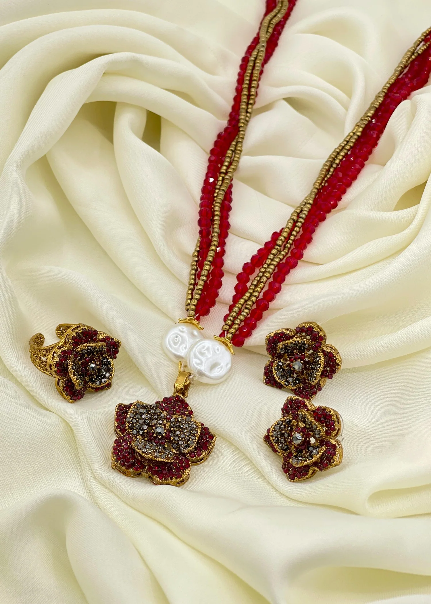 Jewelry Set in Red Color by - Trendy Women Jewelry Set VPM5525 - jewelry sets for women at ShoplyHub