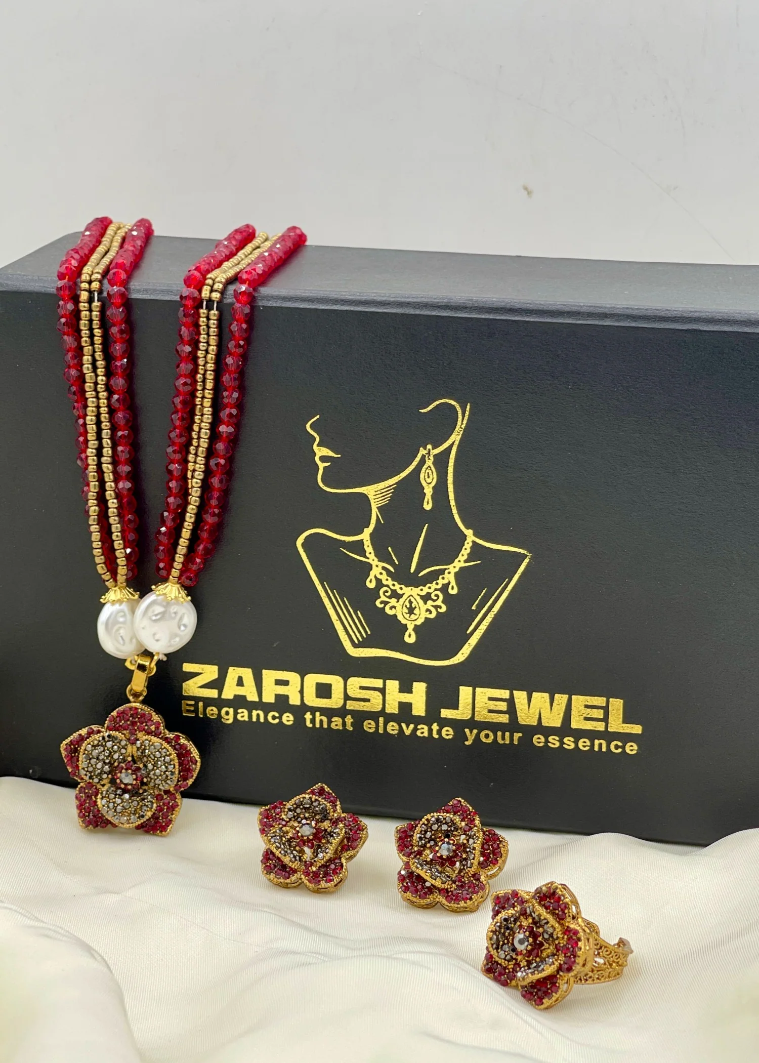 Jewelry Set in Red Color by - Trendy Women Jewelry Set VPM5525 - view 2