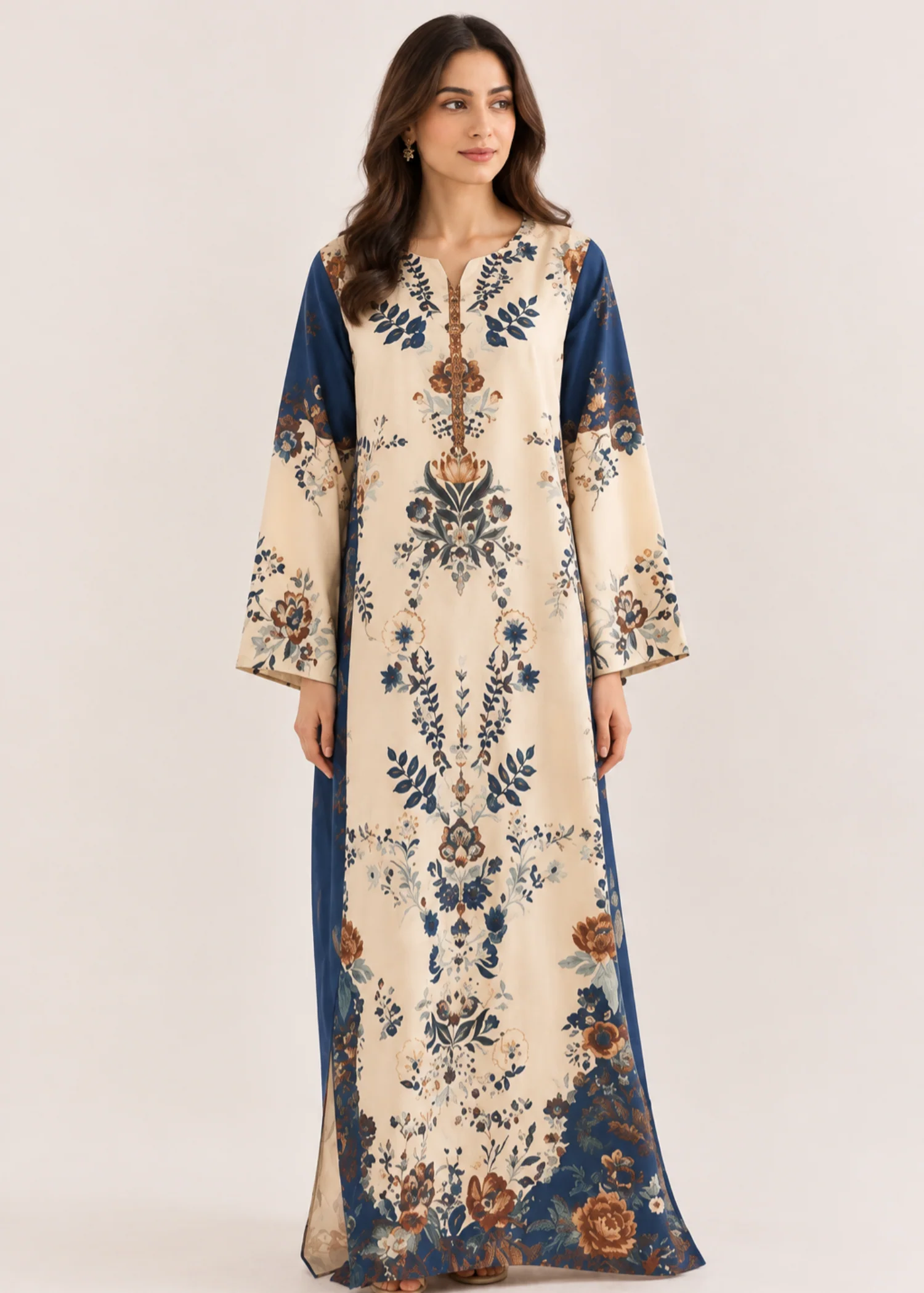 silk Kaftan in Floral white