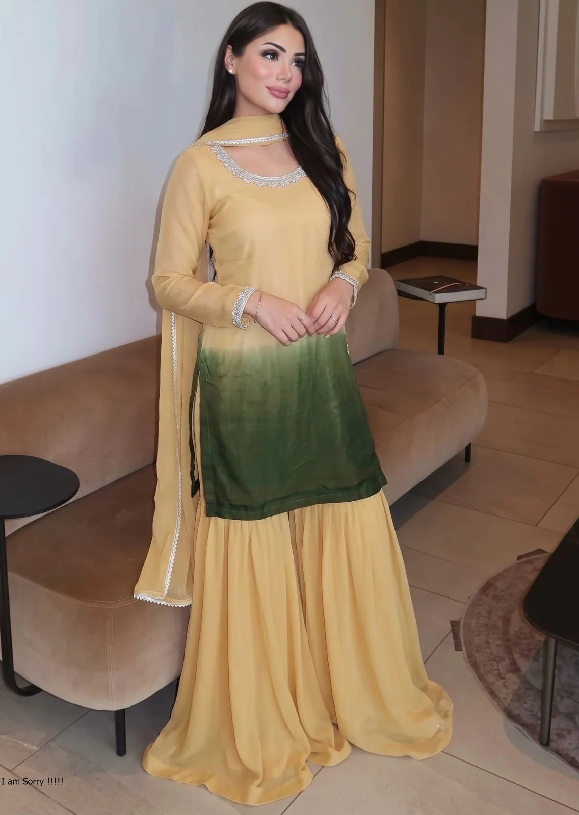chiffon Sharara in Mustard - view 8