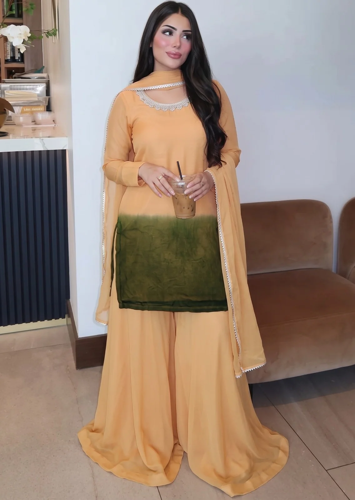 chiffon Sharara in Mustard - view 7