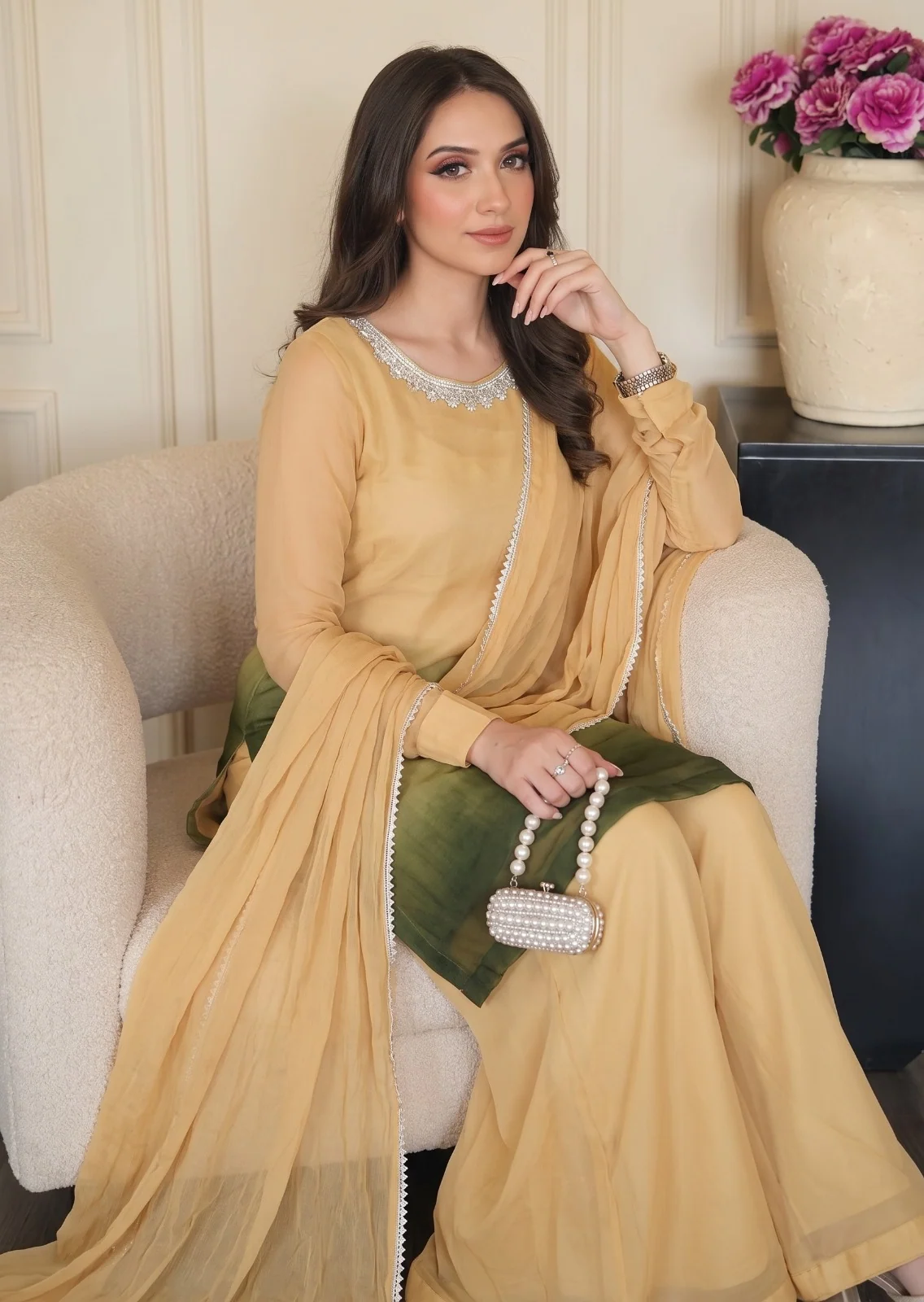 chiffon Sharara in Mustard - view 6