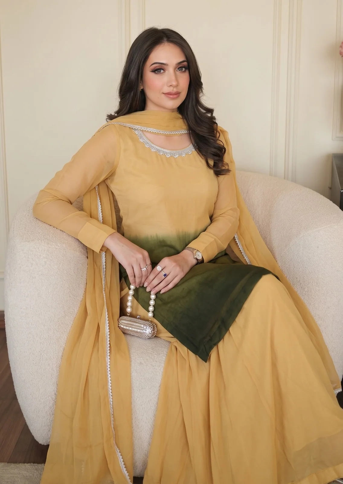 chiffon Sharara in Mustard - view 4