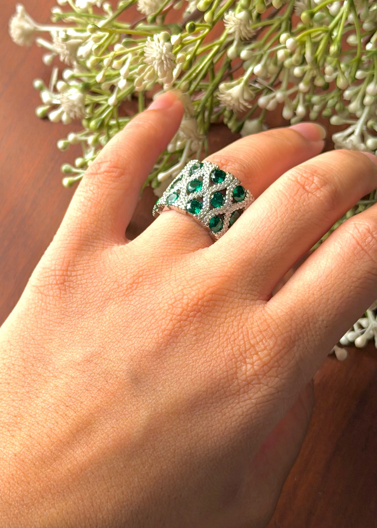 Ring in Emerald green, silver Color by - Trendy Women Ring CFW0502 - view 5