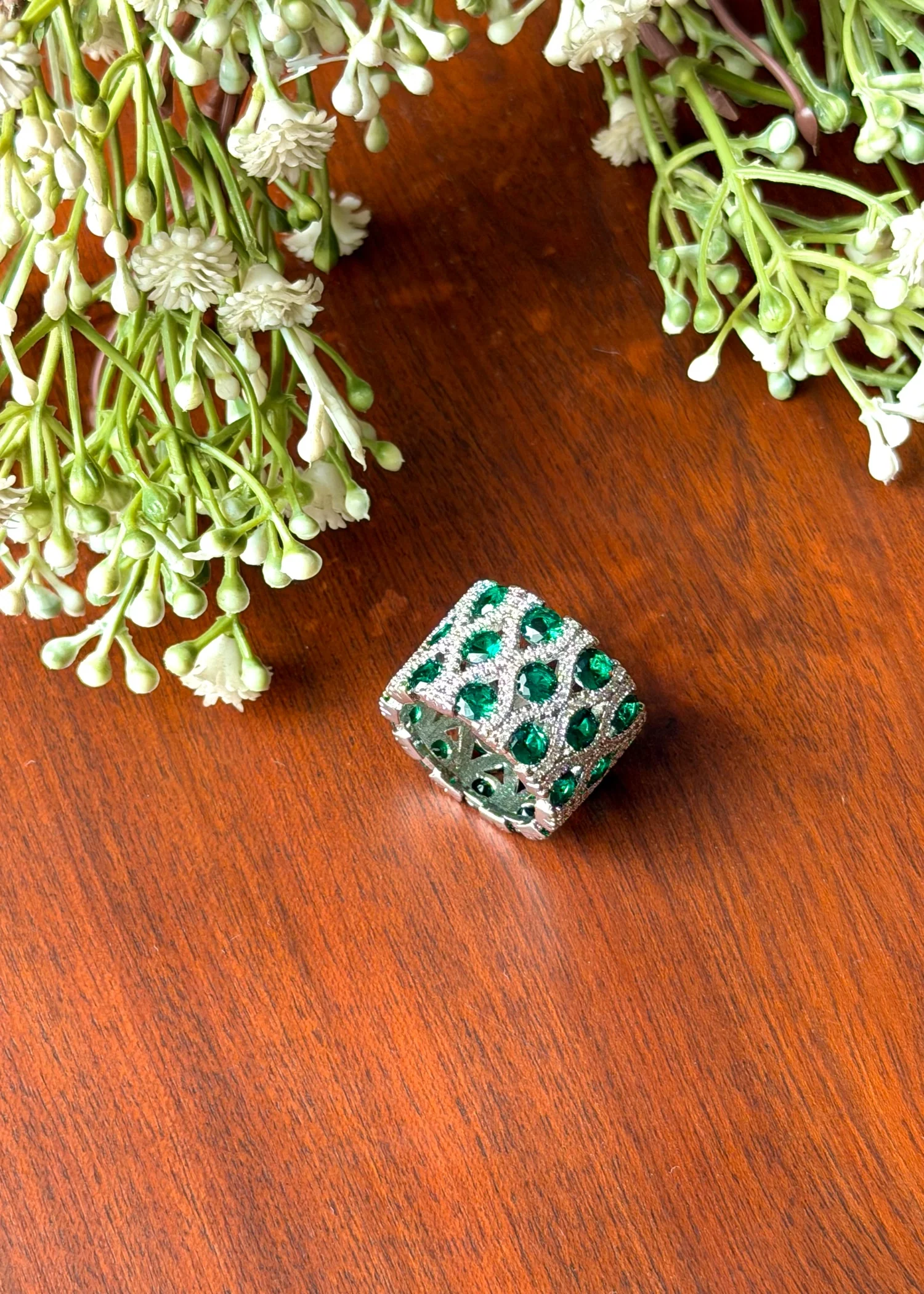 Ring in Emerald green, silver Color by - Trendy Women Ring CFW0502 - view 4