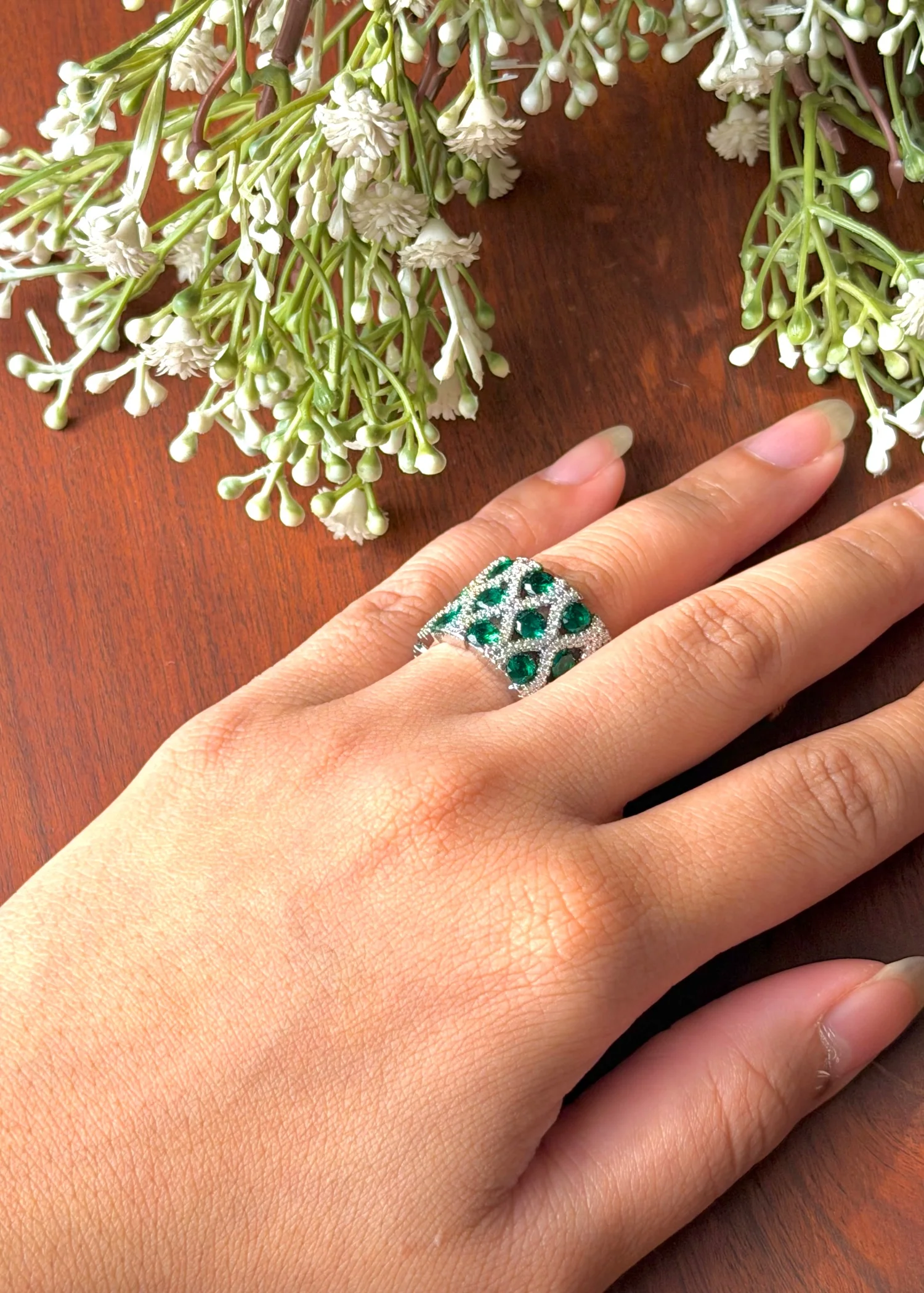 Ring in Emerald green, silver Color by - Trendy Women Ring CFW0502 - view 2