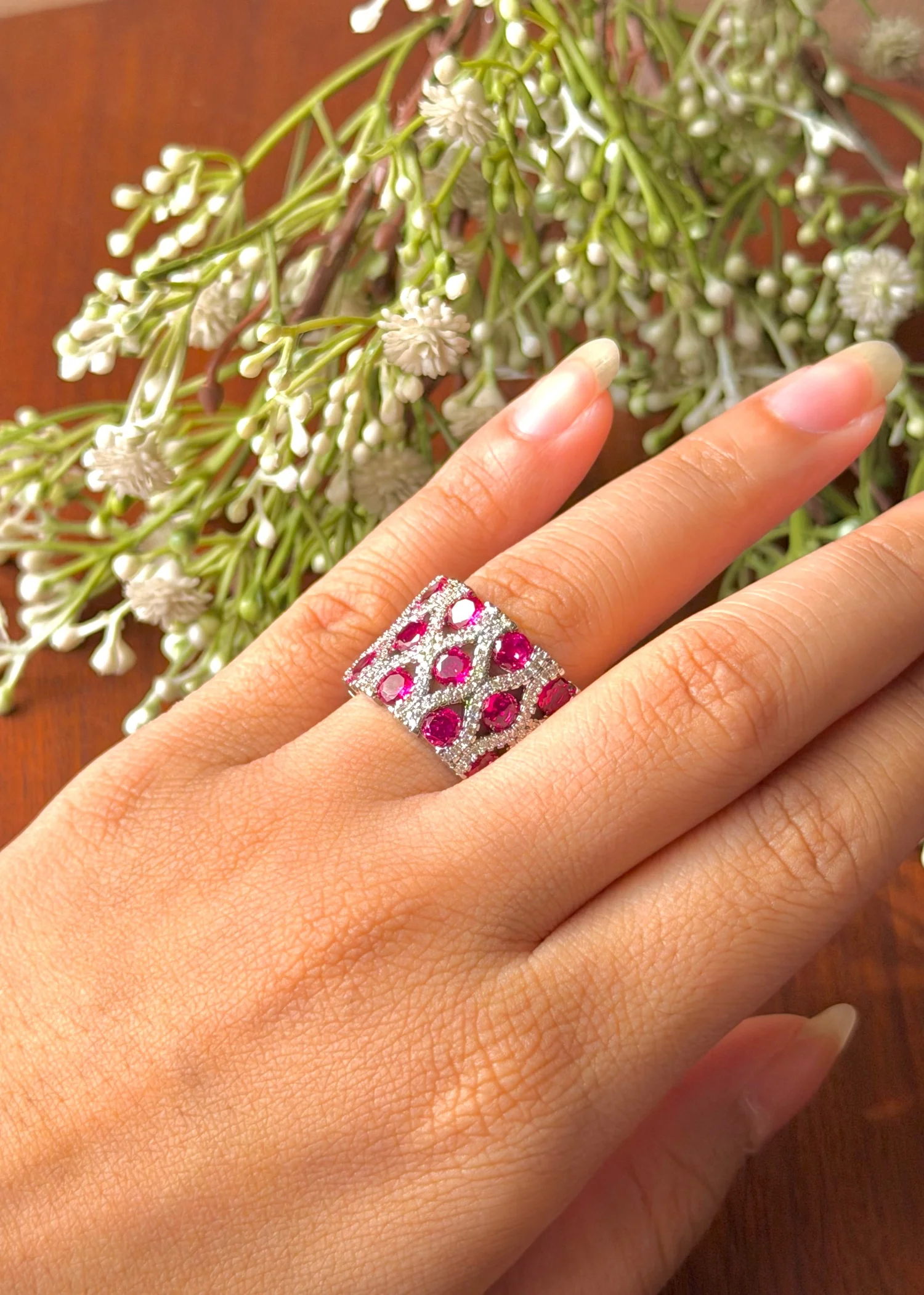 Ring in Silver, ruby red Color by - Trendy Women Ring GTJ0473 - view 5