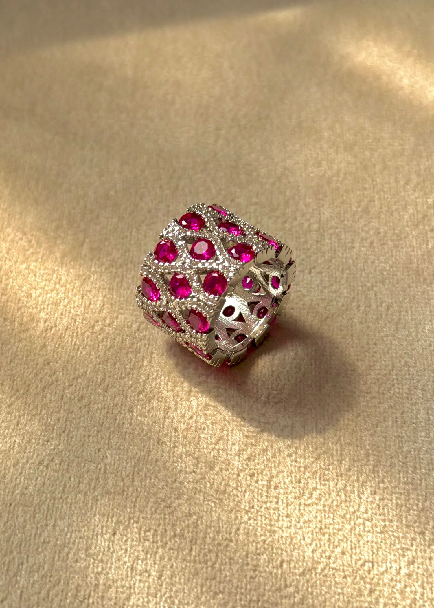 Ring in Silver, ruby red Color by - Trendy Women Ring GTJ0473 - view 2