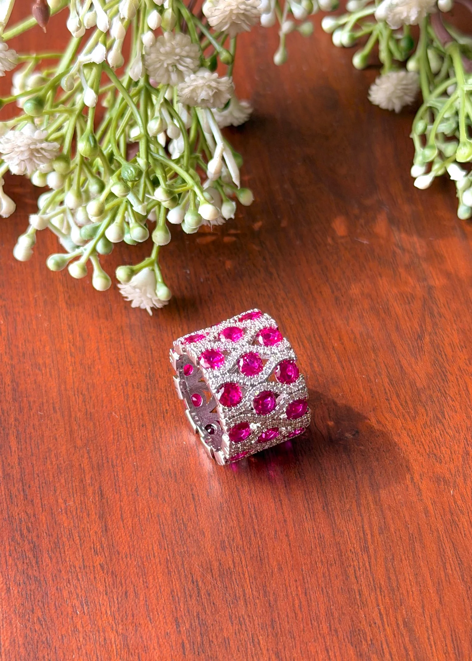 Ring in Silver, ruby red Color by - Trendy Women Ring GTJ0473 - silver rings at ShoplyHub