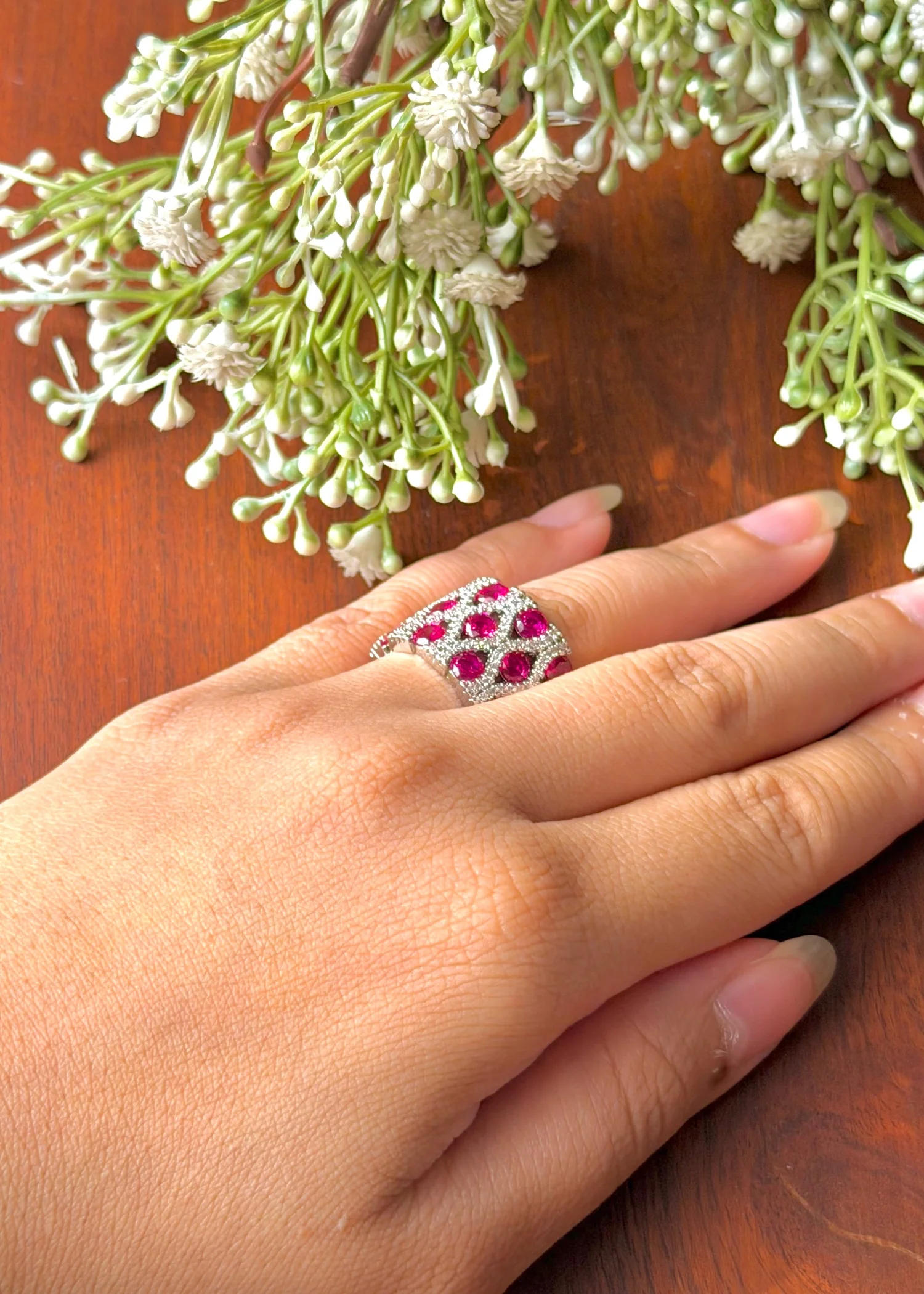 Ring in Silver, ruby red Color by - Trendy Women Ring GTJ0473 - view 3