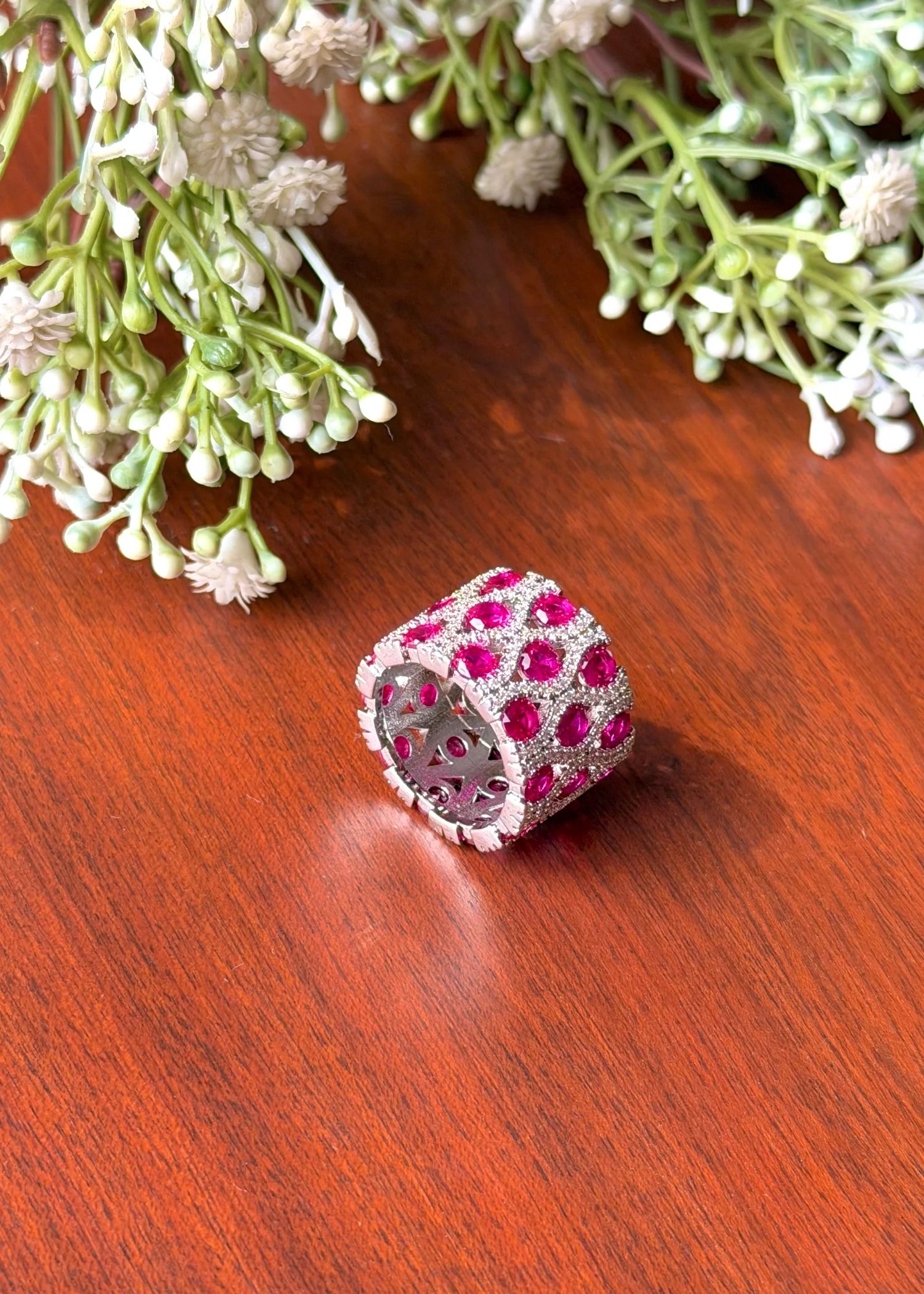 Ring in Silver, ruby red Color by - Trendy Women Ring GTJ0473 - view 6