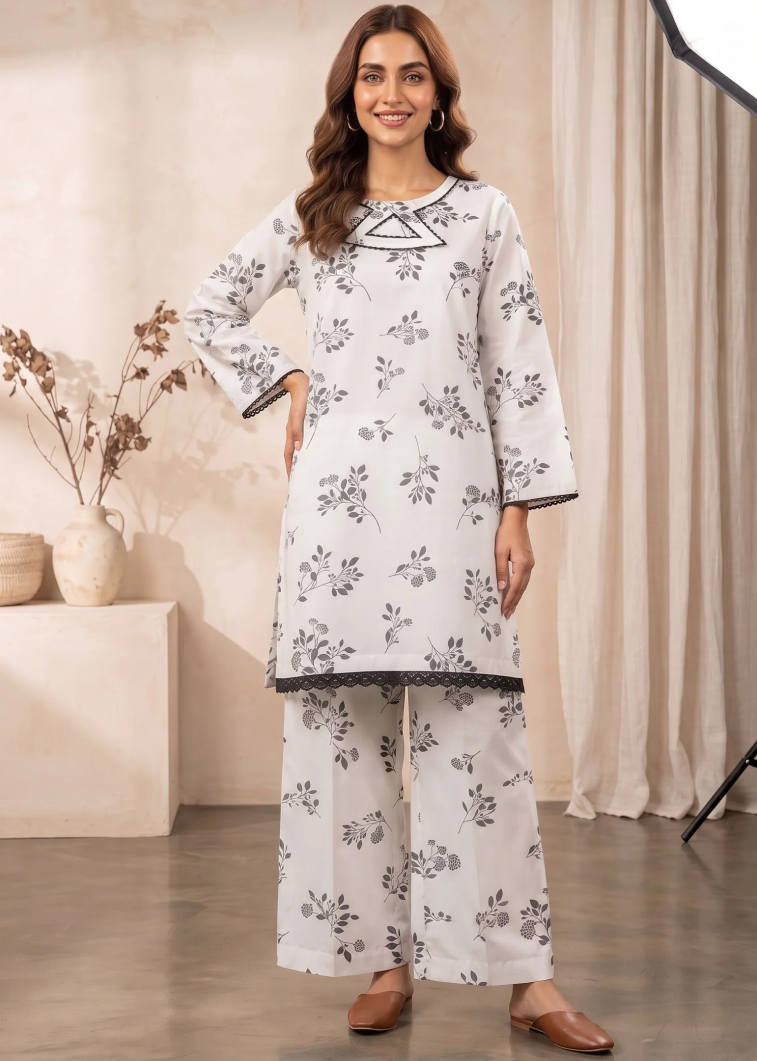 pure cotton Co Ord Sets in White - view 4