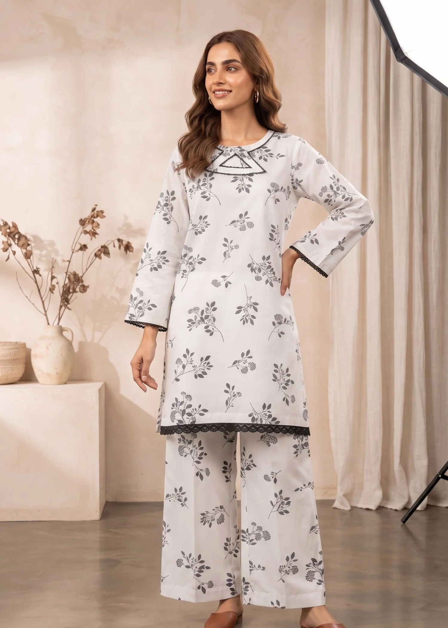 pure cotton Co Ord Sets in White - view 2
