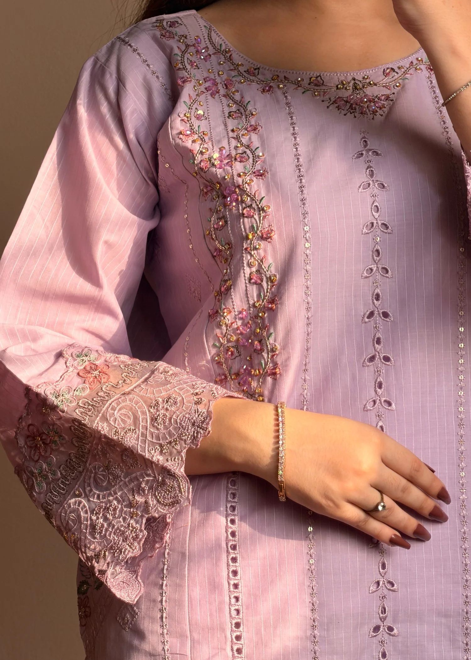 cotton Kurta Set in Lavender - view 6