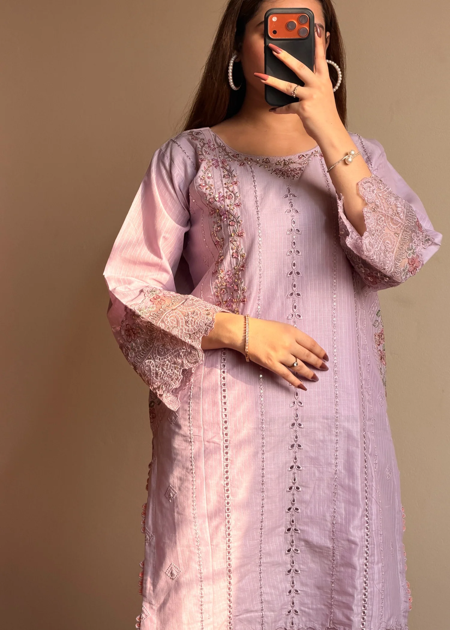 cotton Kurta Set in Lavender - view 7