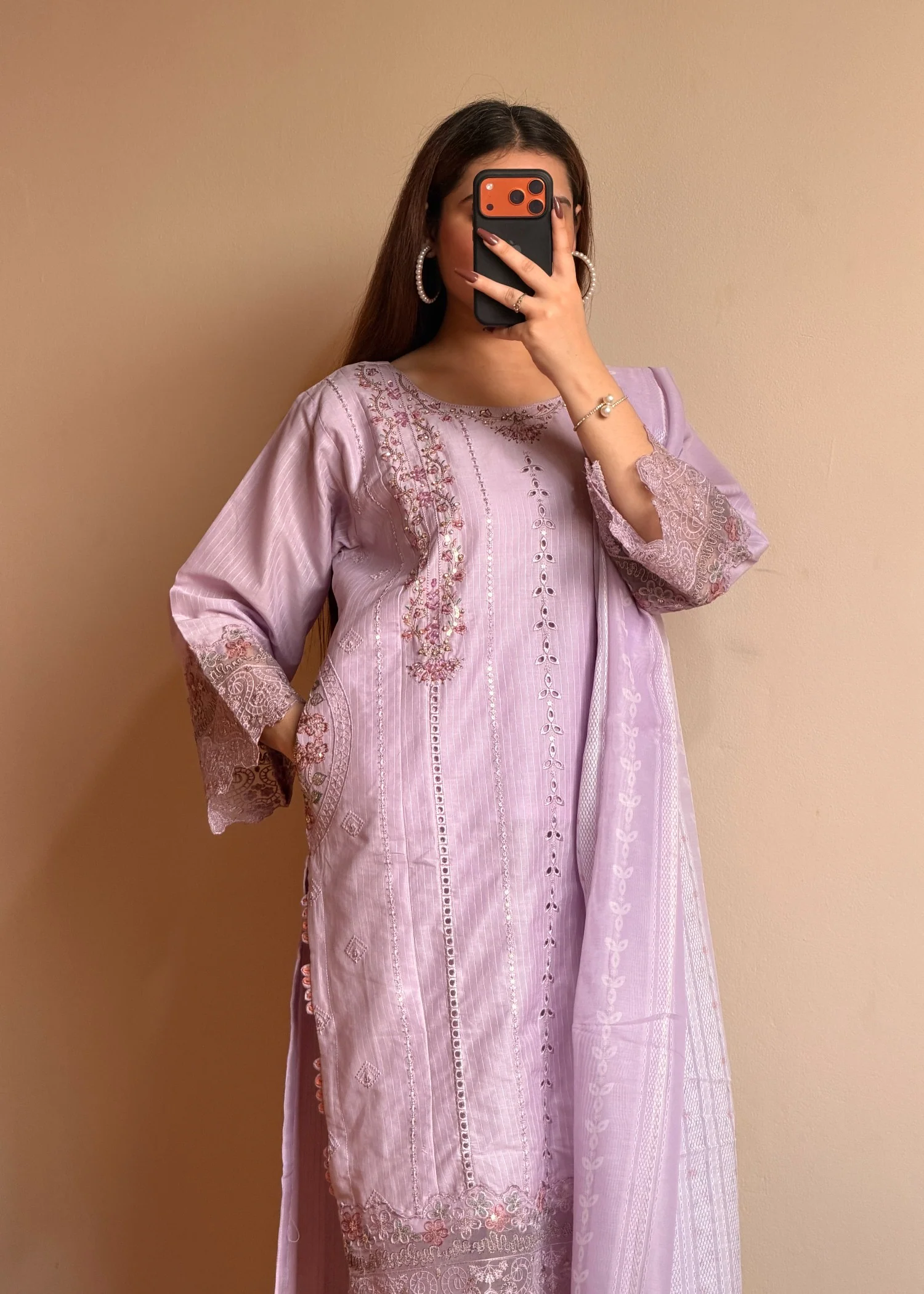 cotton Kurta Set in Lavender - view 5