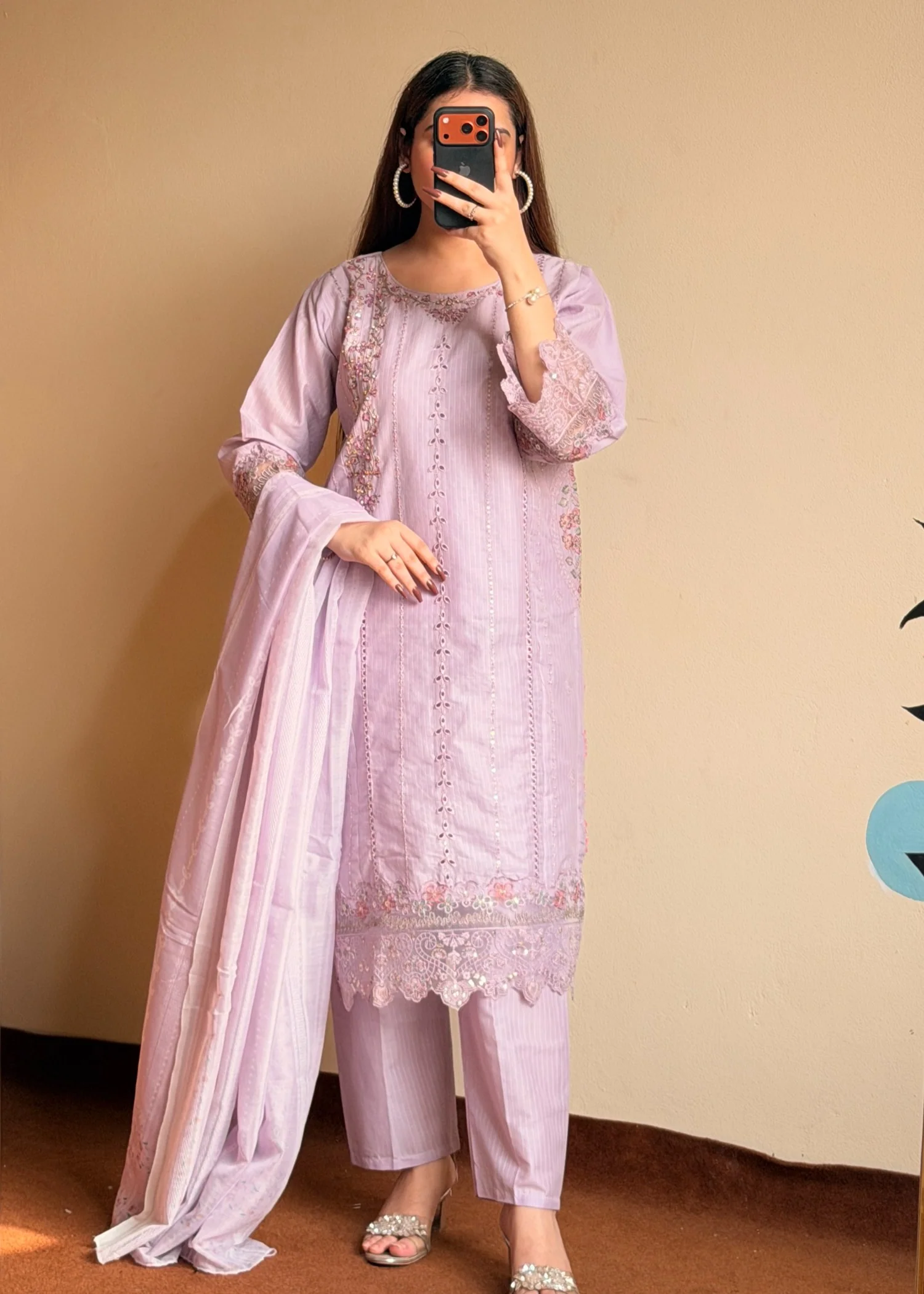 cotton Kurta Set in Lavender - view 8