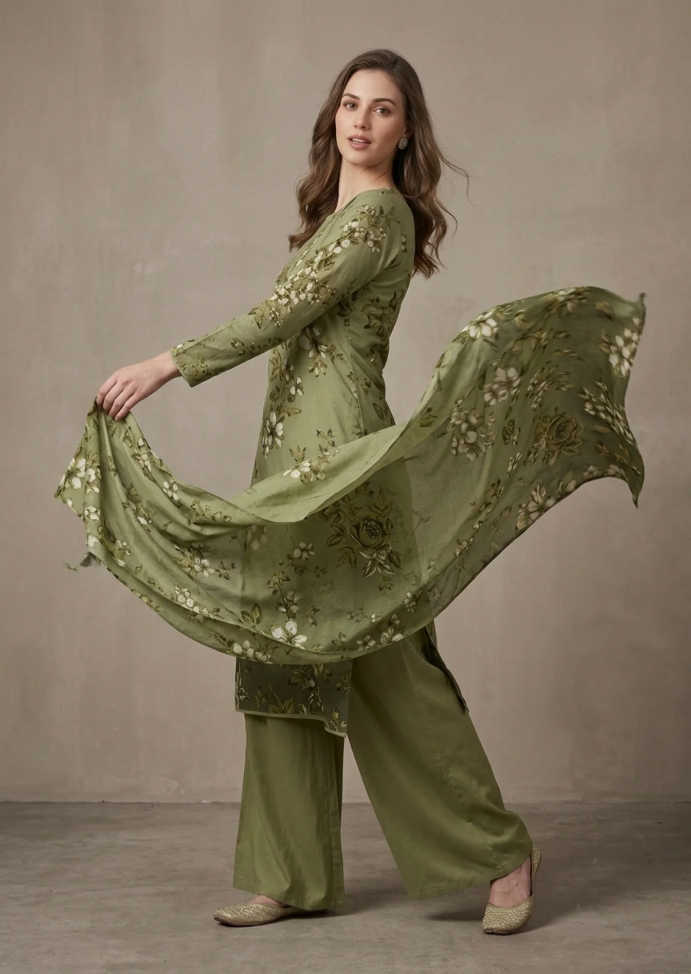karandi Unstitched in Olive green - view 2