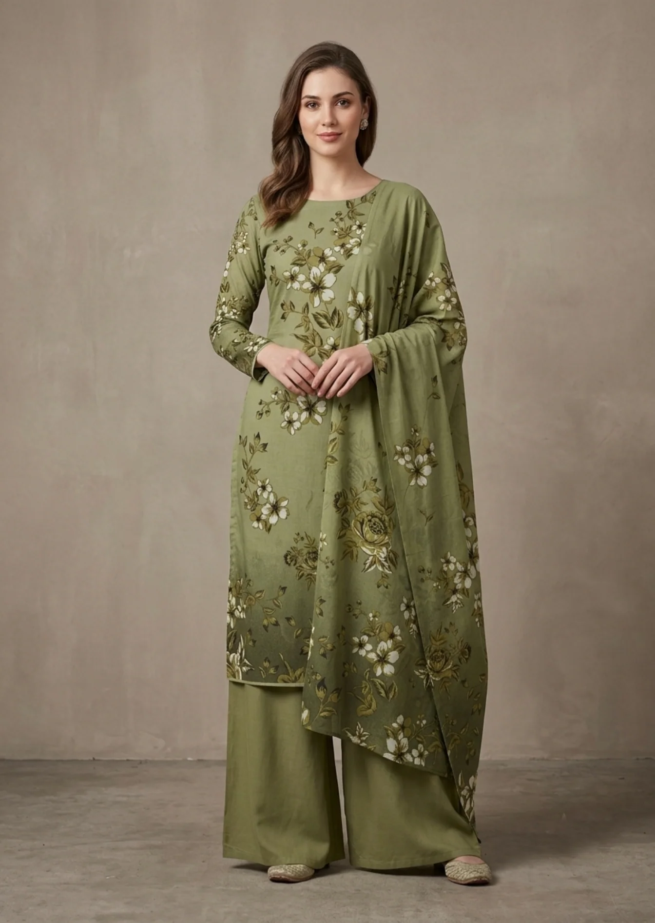 karandi Unstitched in Olive green