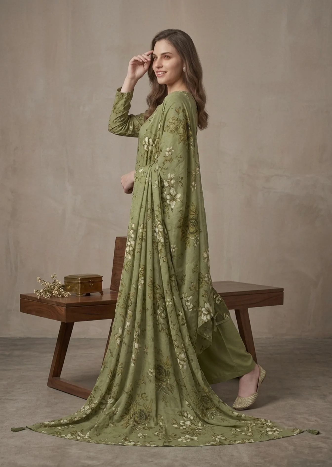 karandi Unstitched in Olive green - view 3