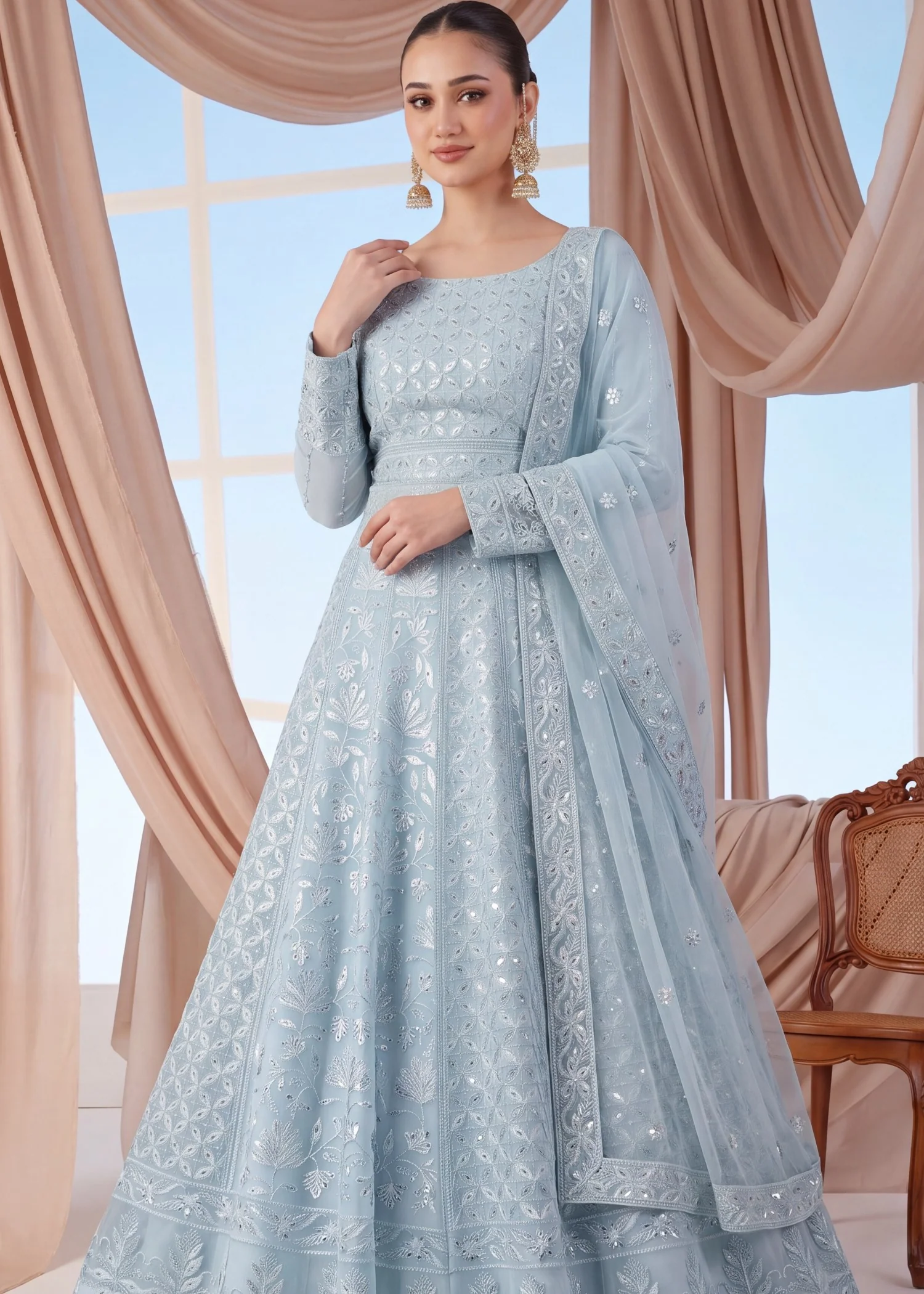 georgette Lehenga in Baby blue - view 2