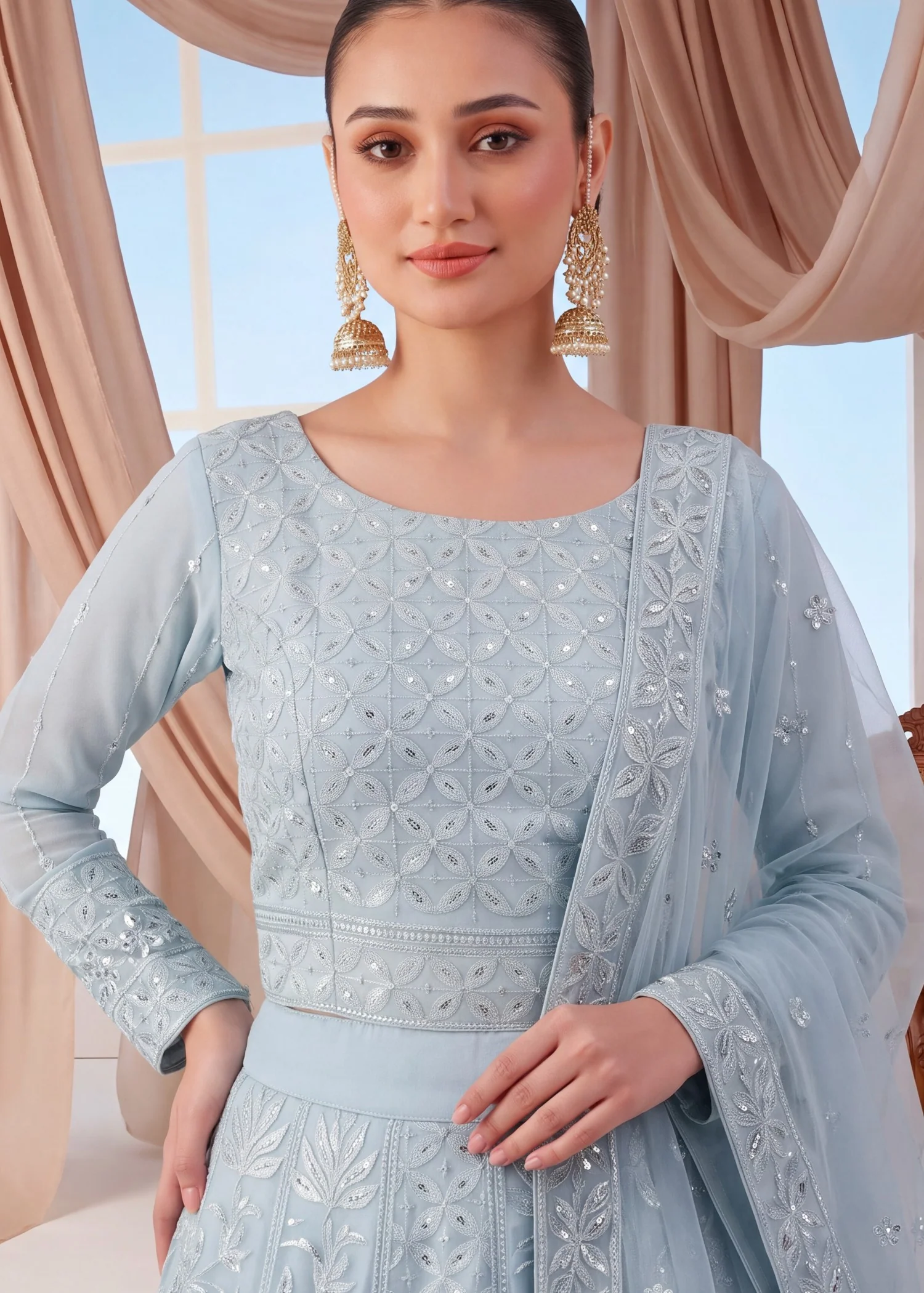 georgette Lehenga in Baby blue
