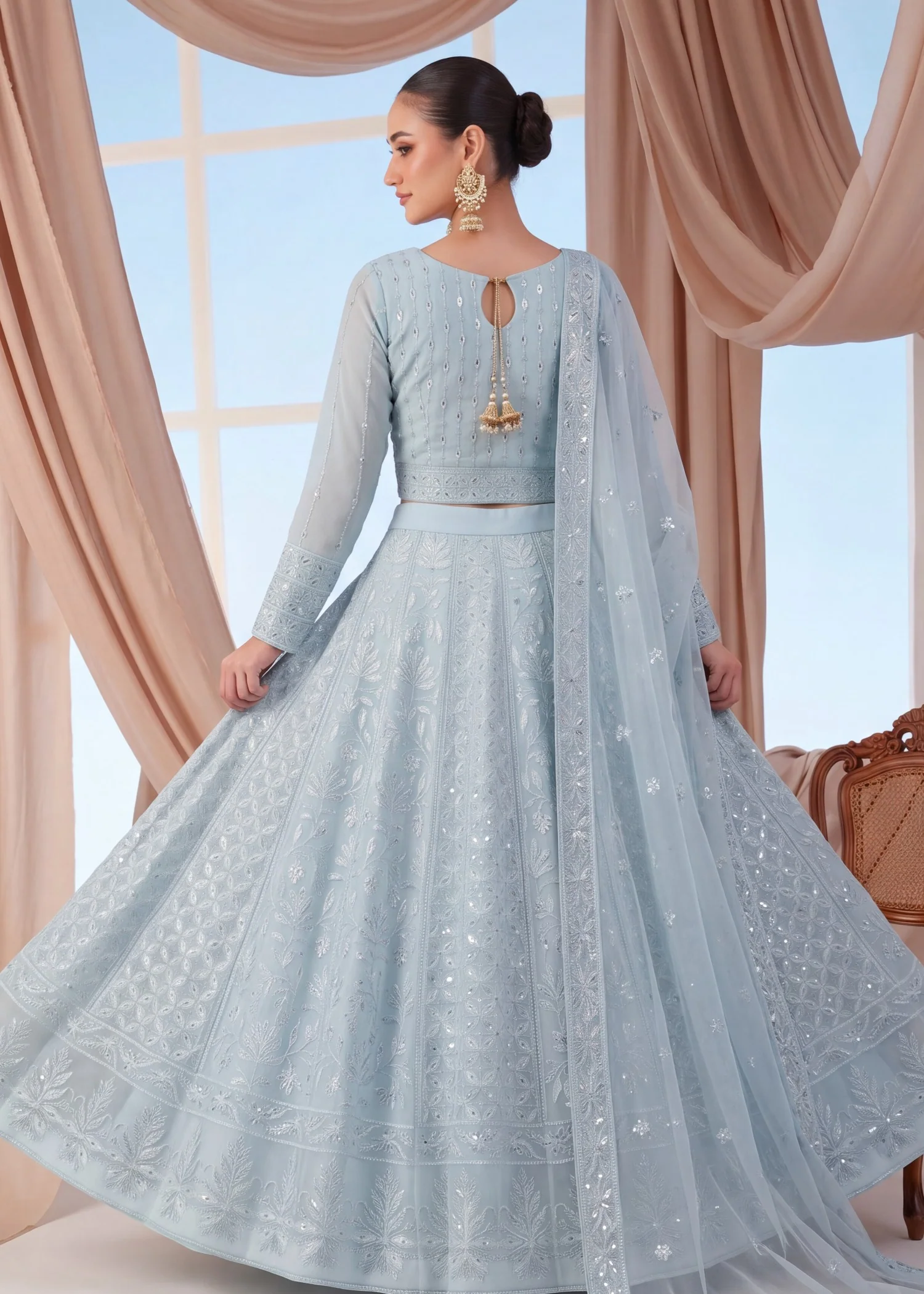 georgette Lehenga in Baby blue - view 3