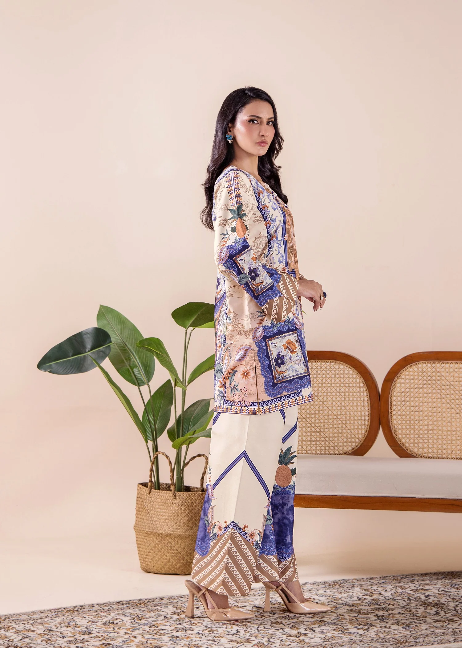 silk Co Ord Sets in Beige - view 4