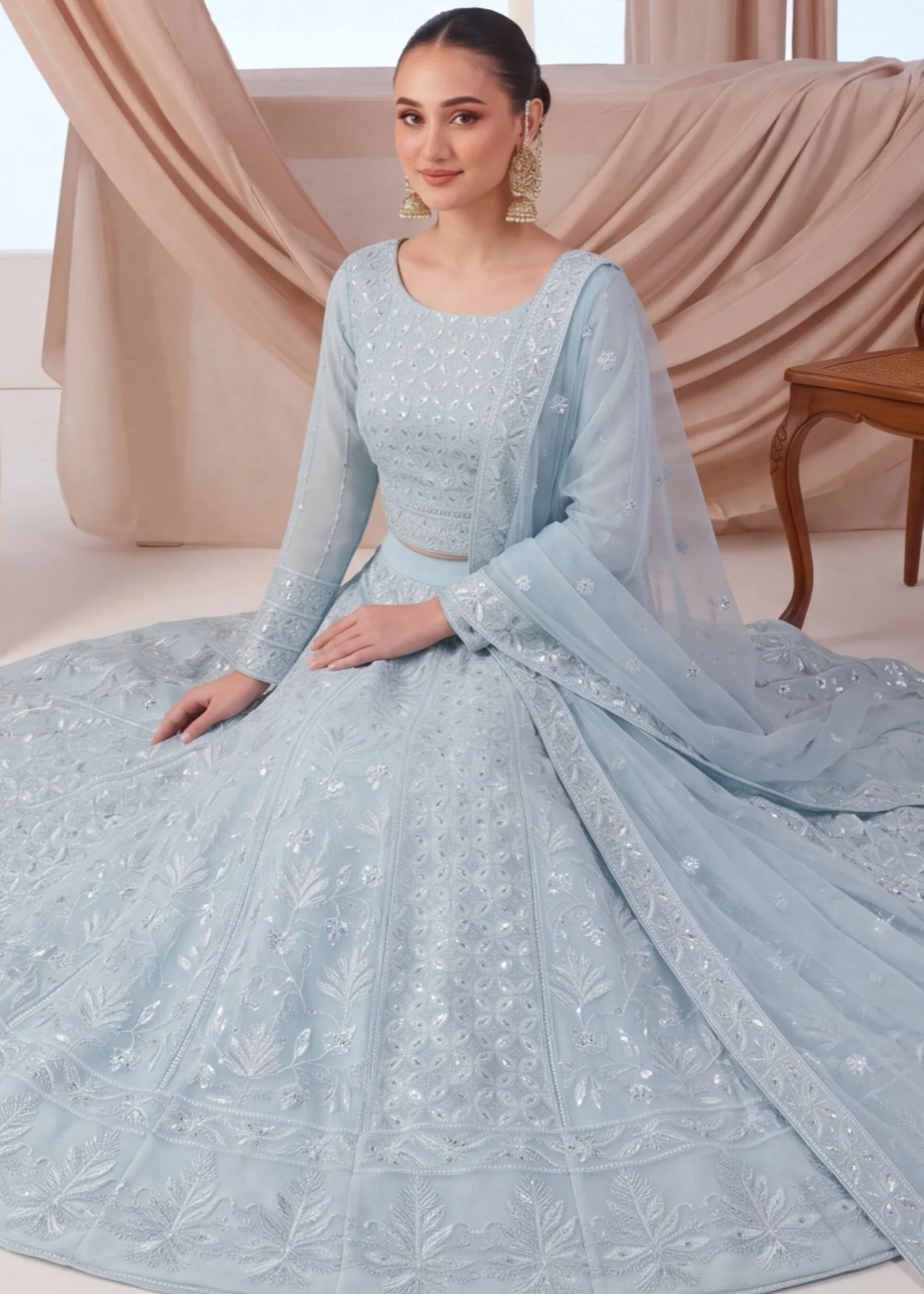 georgette Lehenga in Baby blue - view 4