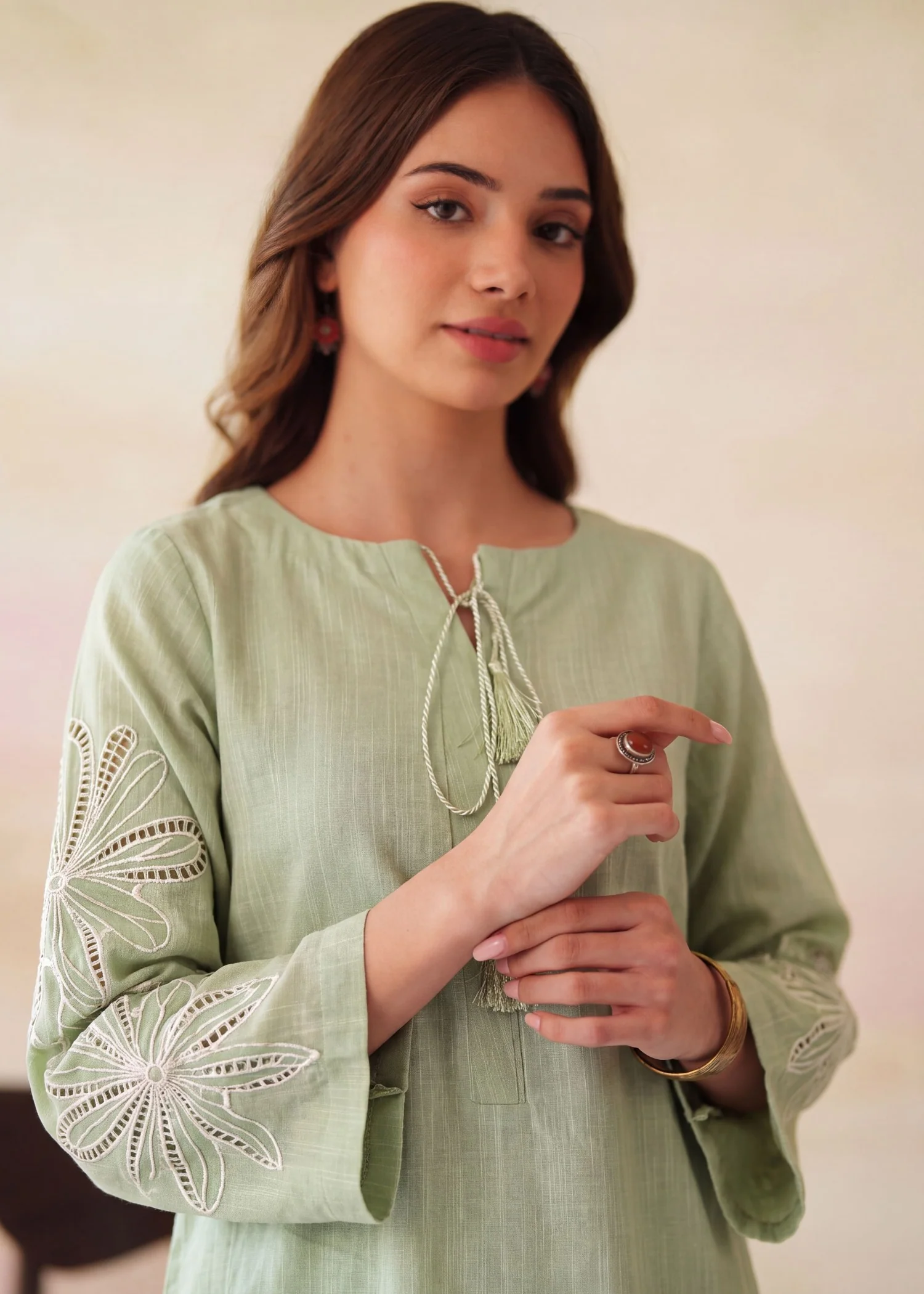 khaddar Kurta Set in Pistachio green - view 6