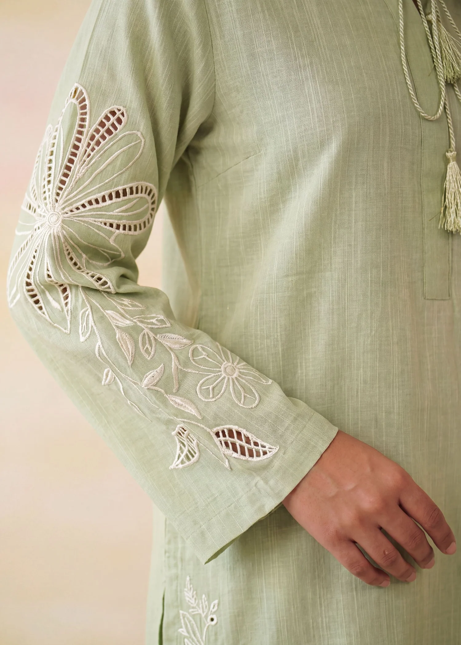 khaddar Kurta Set in Pistachio green - view 4