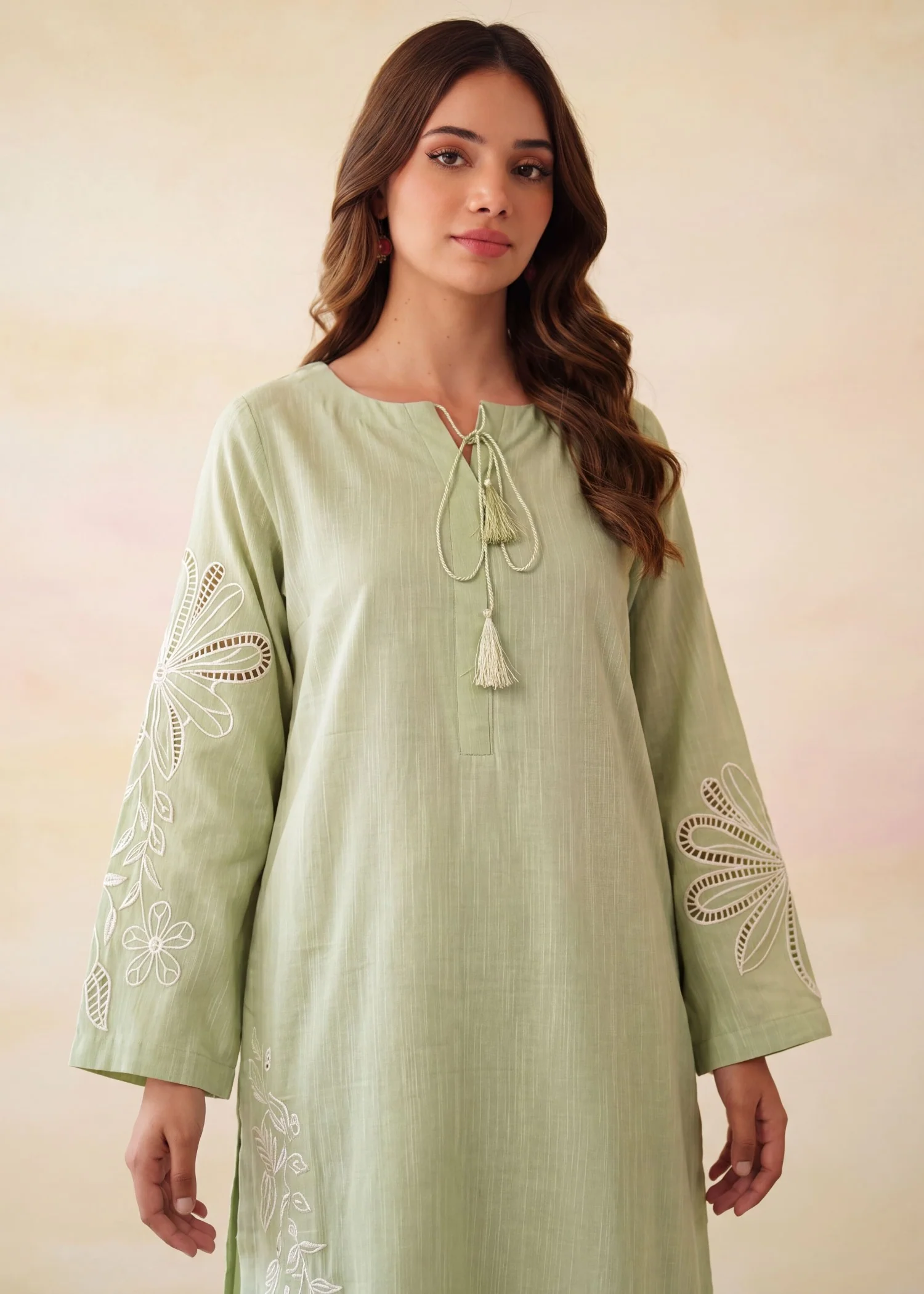 khaddar Kurta Set in Pistachio green - view 3