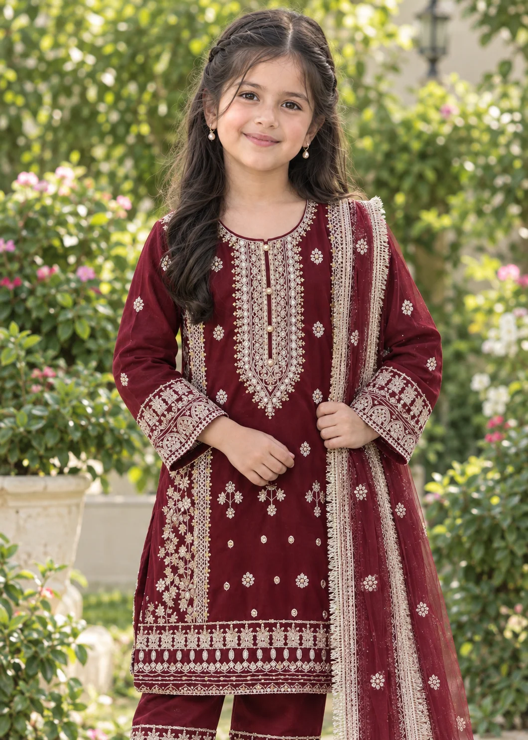 chiffon Kurta Set in Maroon - view 3