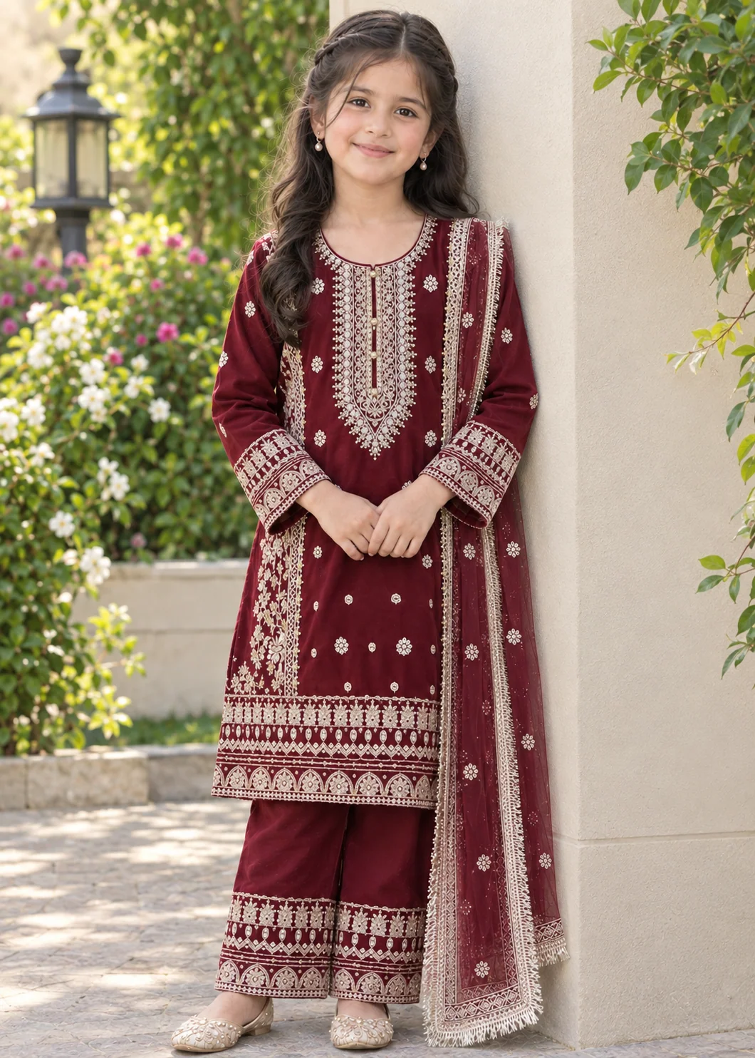 chiffon Kurta Set in Maroon - view 5