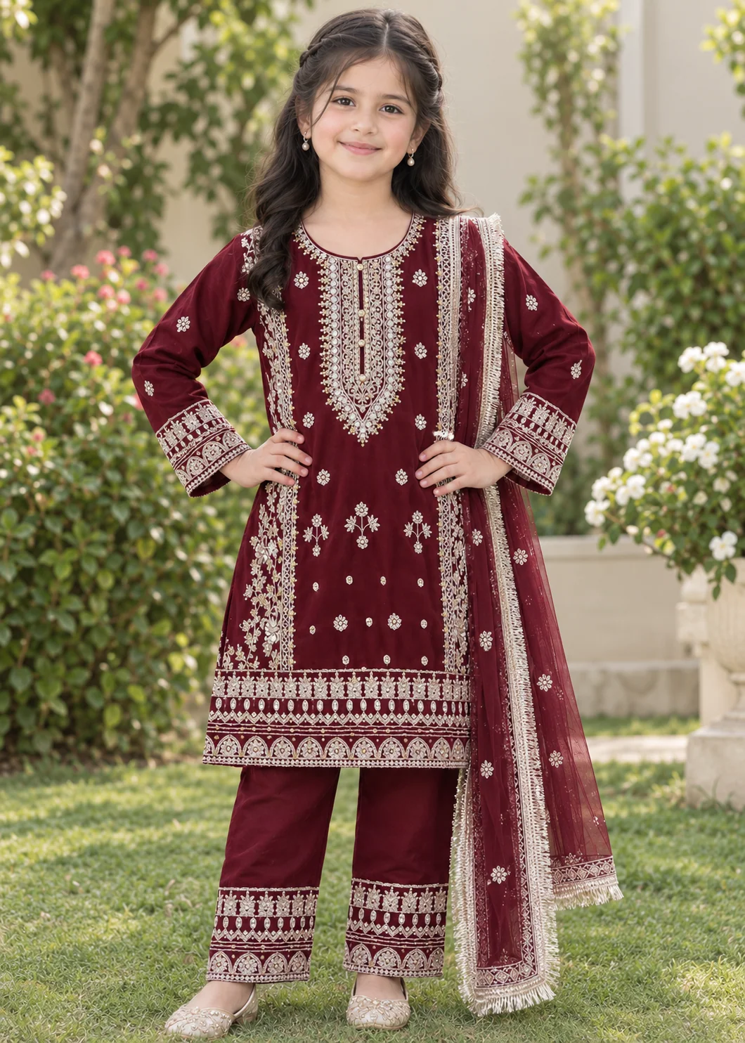 chiffon Kurta Set in Maroon