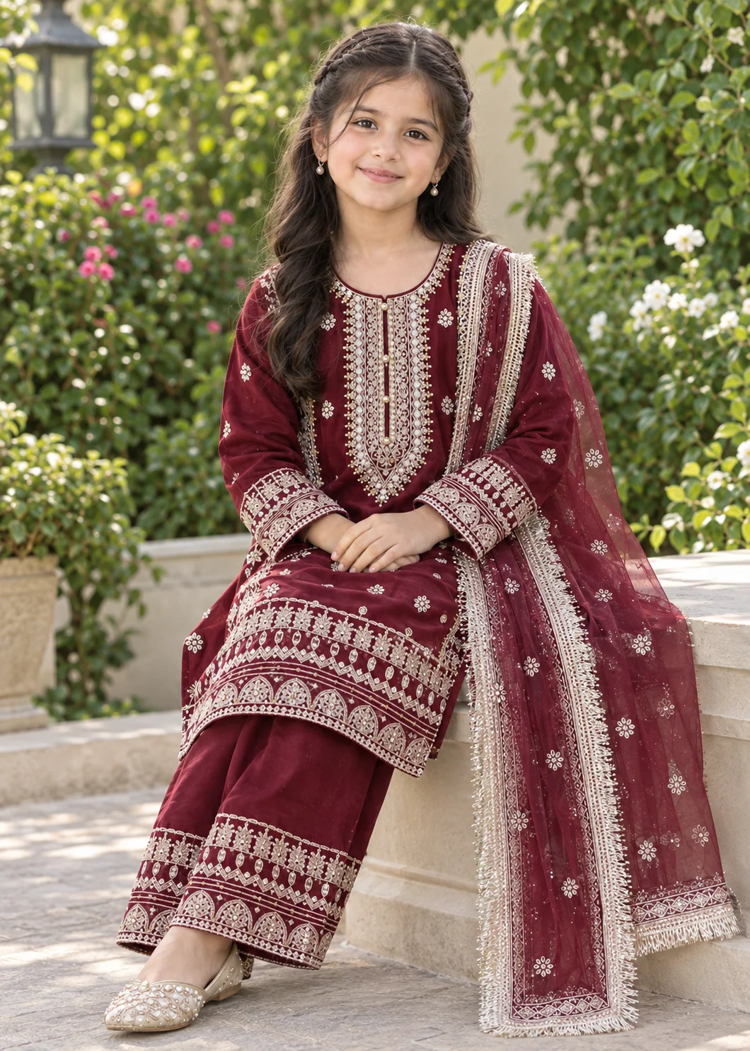 chiffon Kurta Set in Maroon - view 4