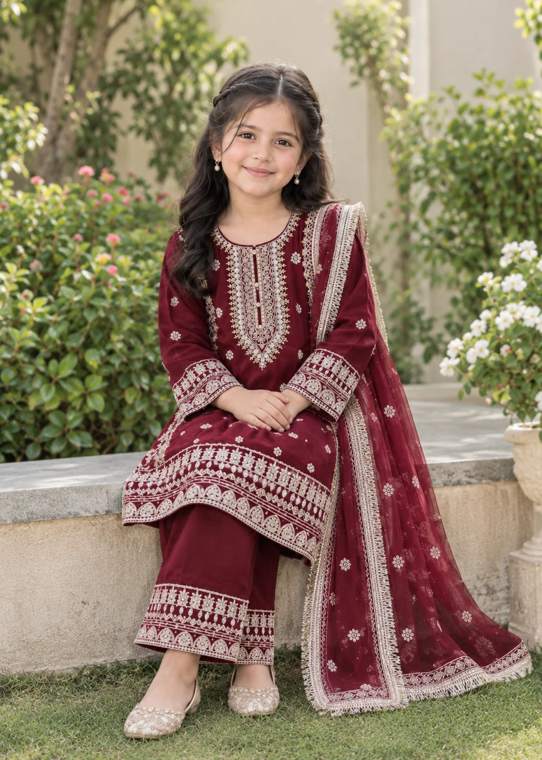 chiffon Kurta Set in Maroon - view 2