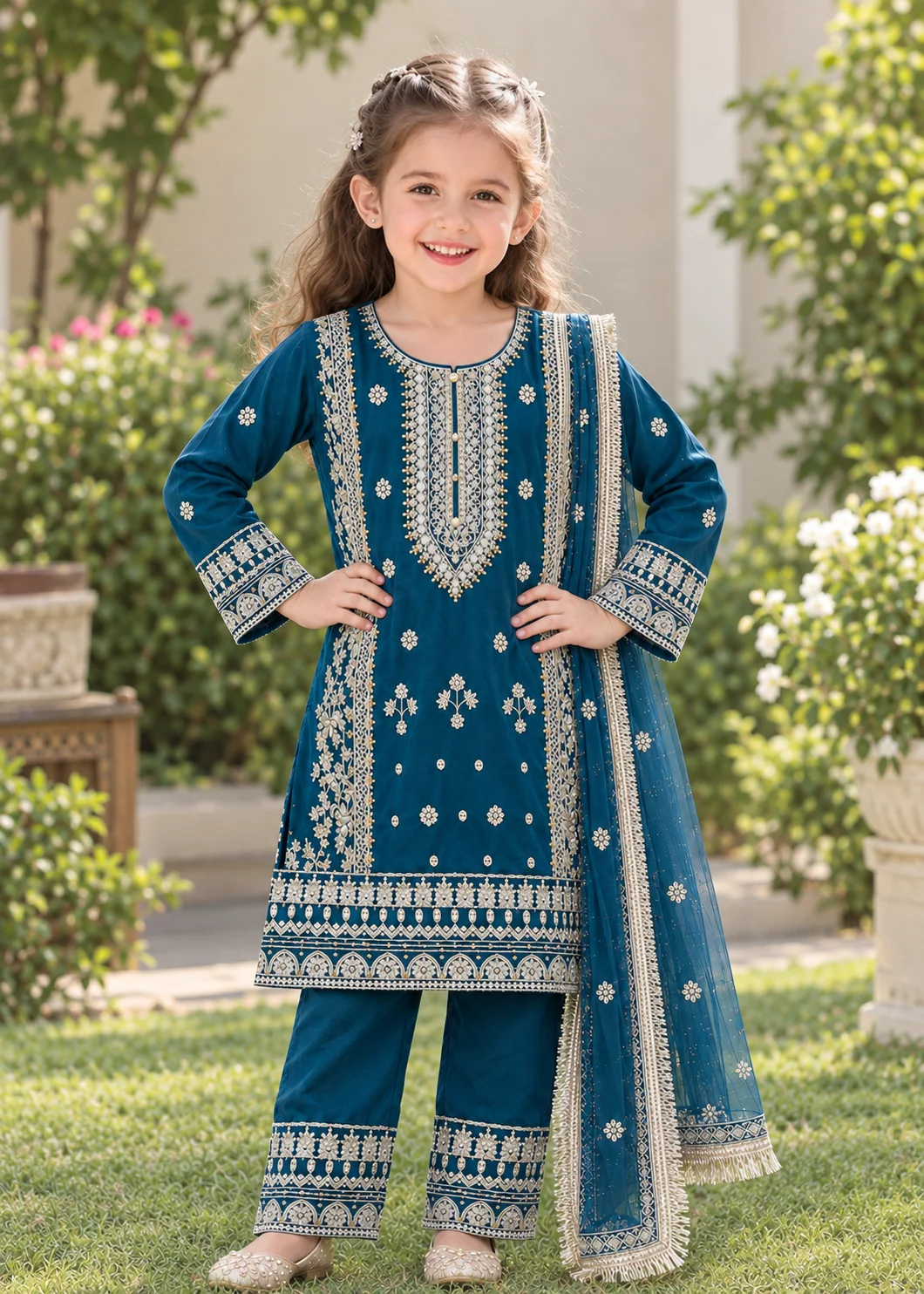 chiffon Kurta Set in Teal