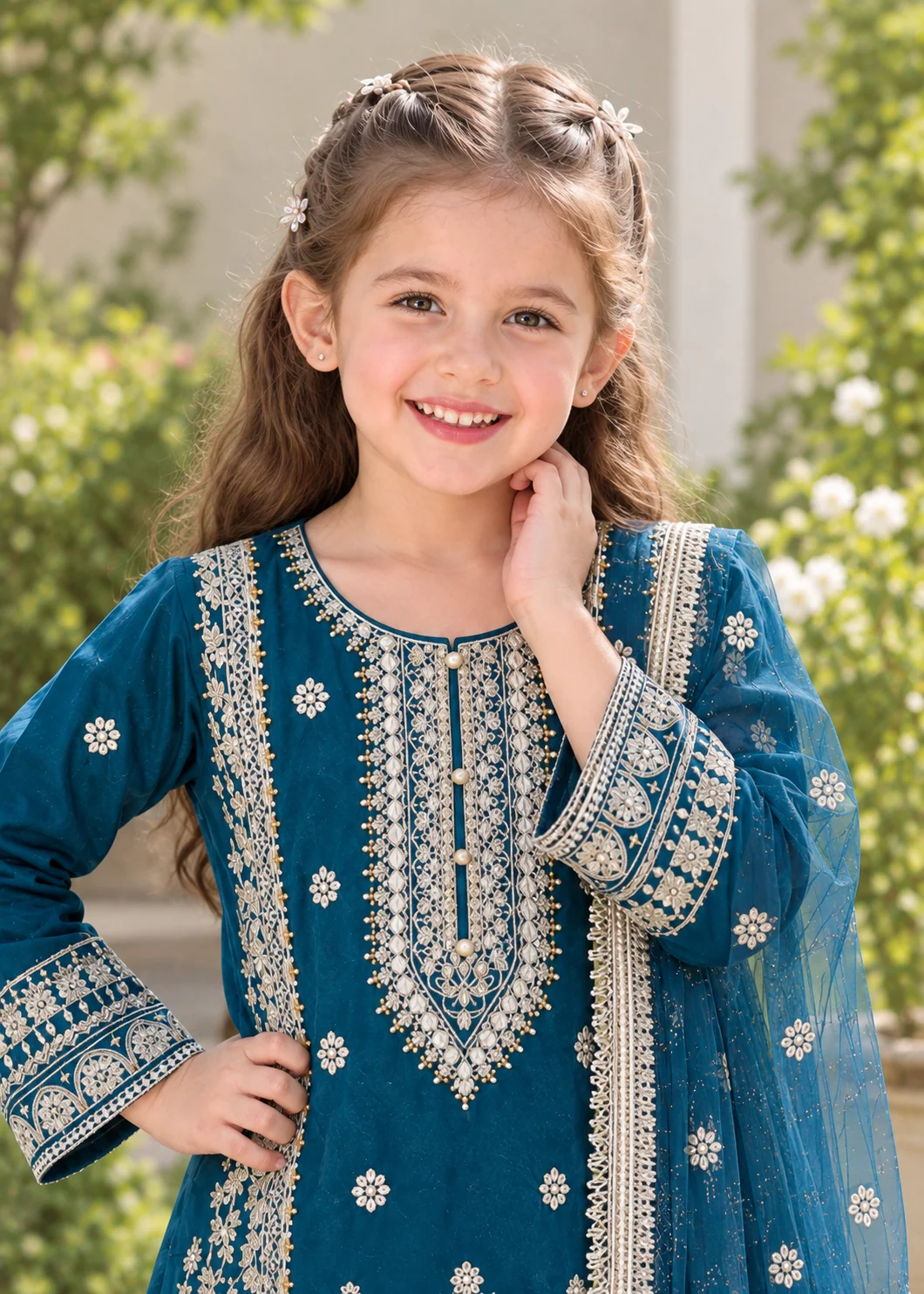chiffon Kurta Set in Teal - view 4