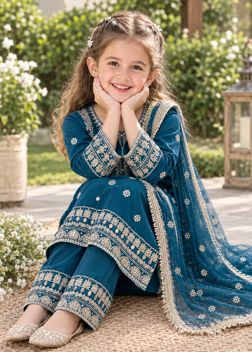 chiffon Kurta Set in Teal - view 2