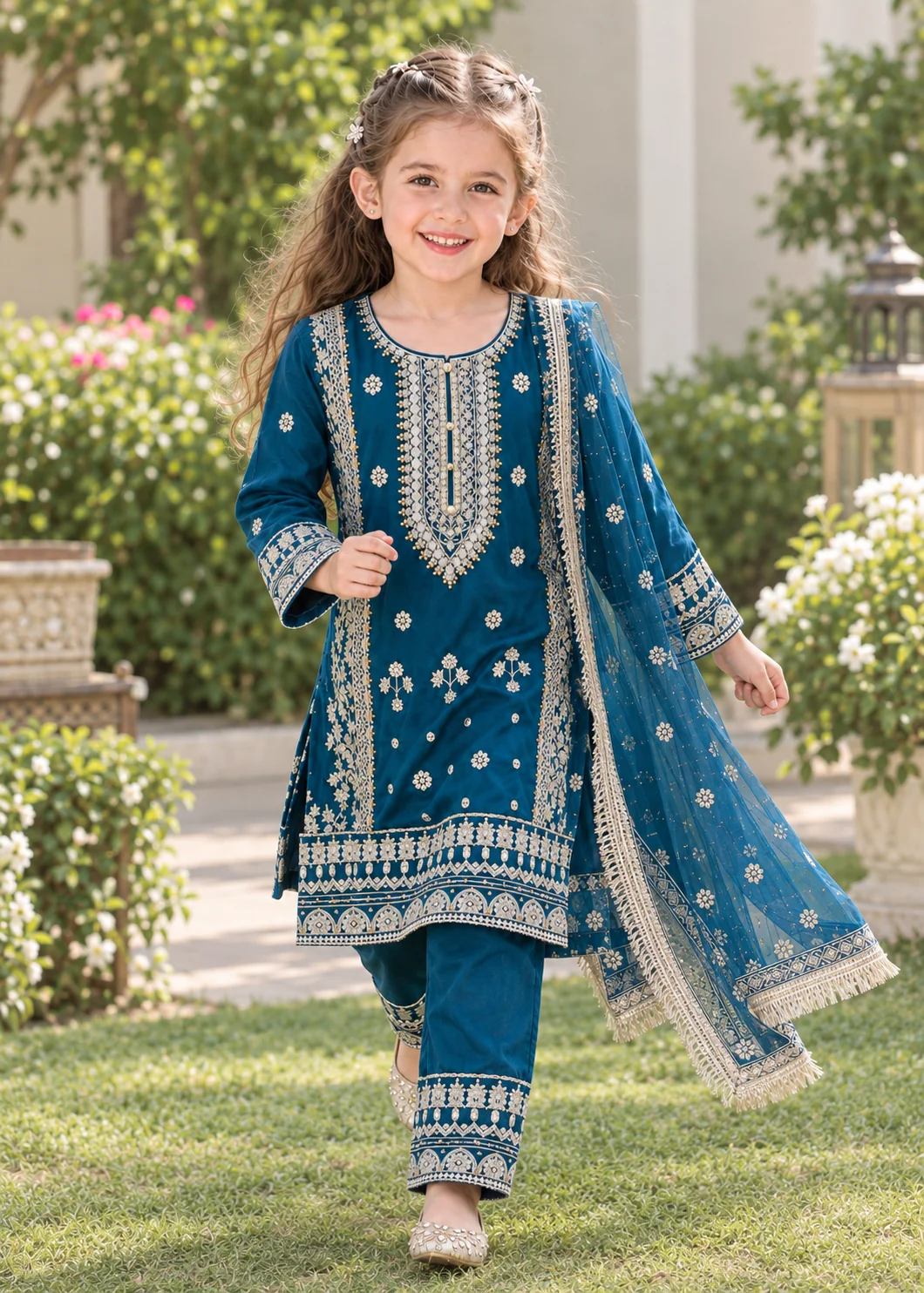 chiffon Kurta Set in Teal - view 3